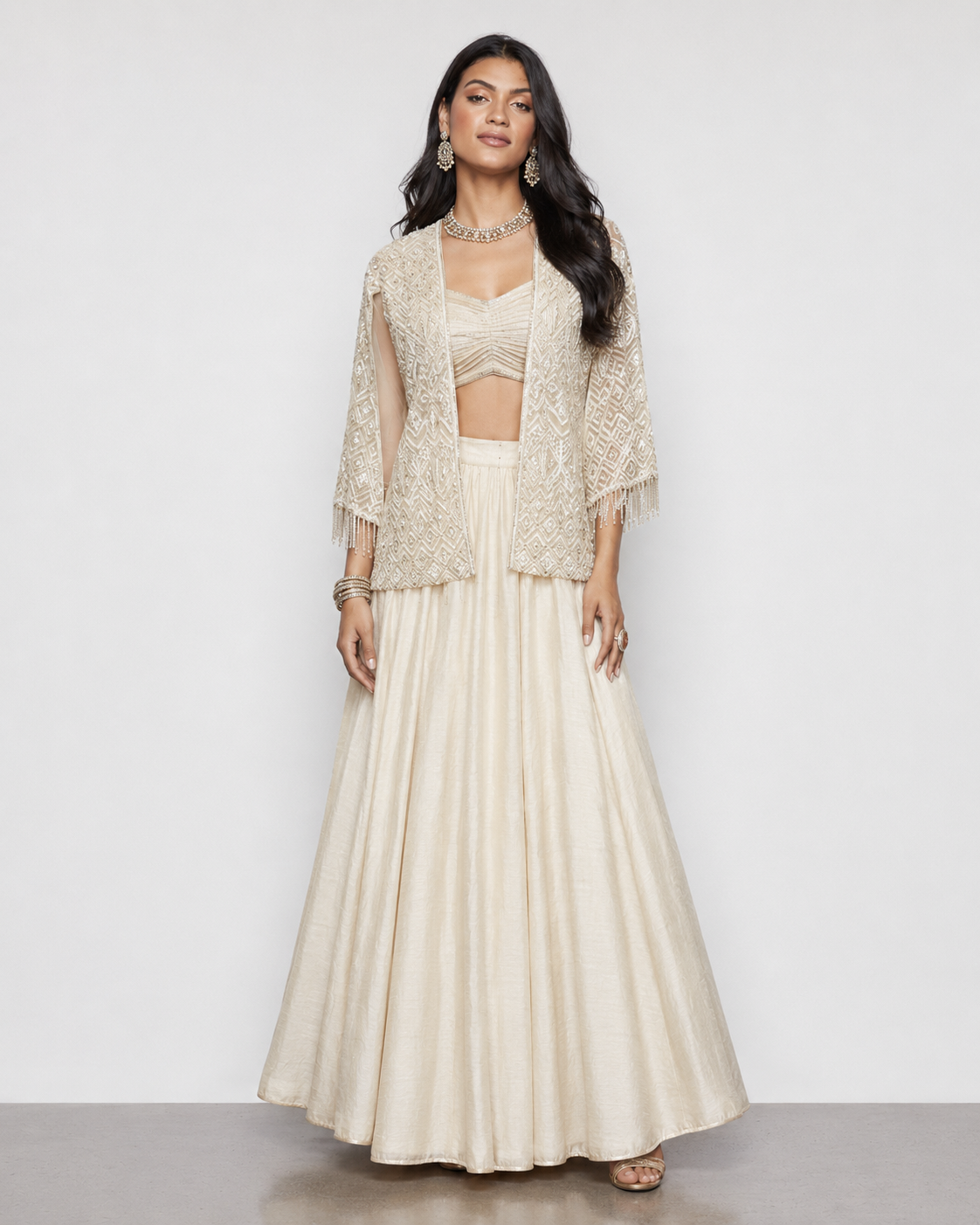 Cream Soft Silk Choli with Moti Kardana Sequins and Resham Work
