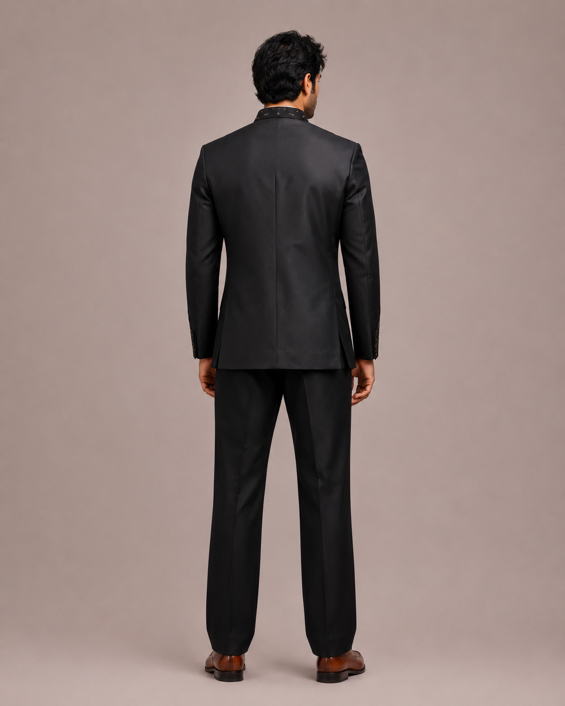 Black Silk Jodhpuri Set with Hand Print and Hand Embroidery Work