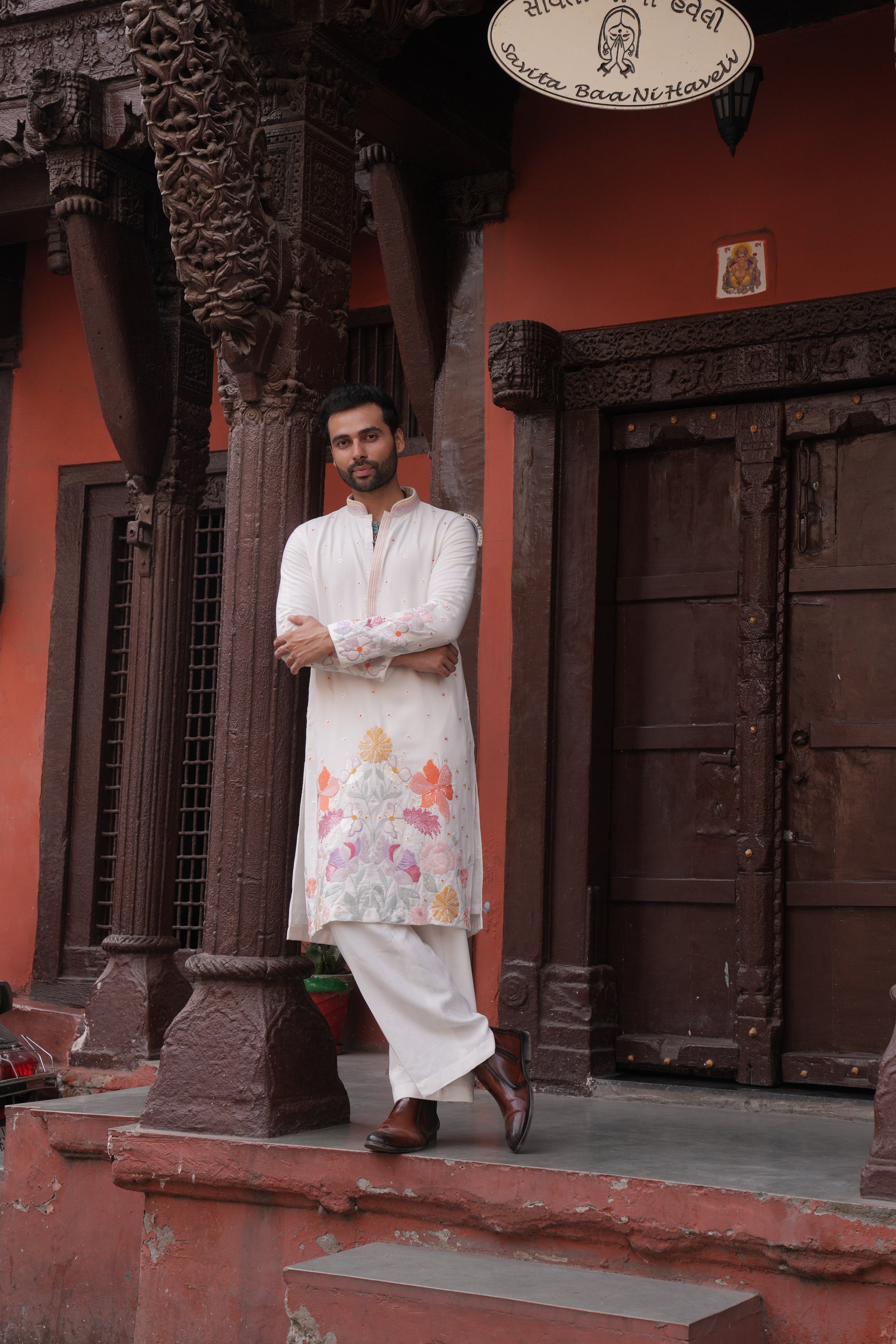 Ivory Multicolor Silk Kurta with Bead, Sequence, and Moti Work