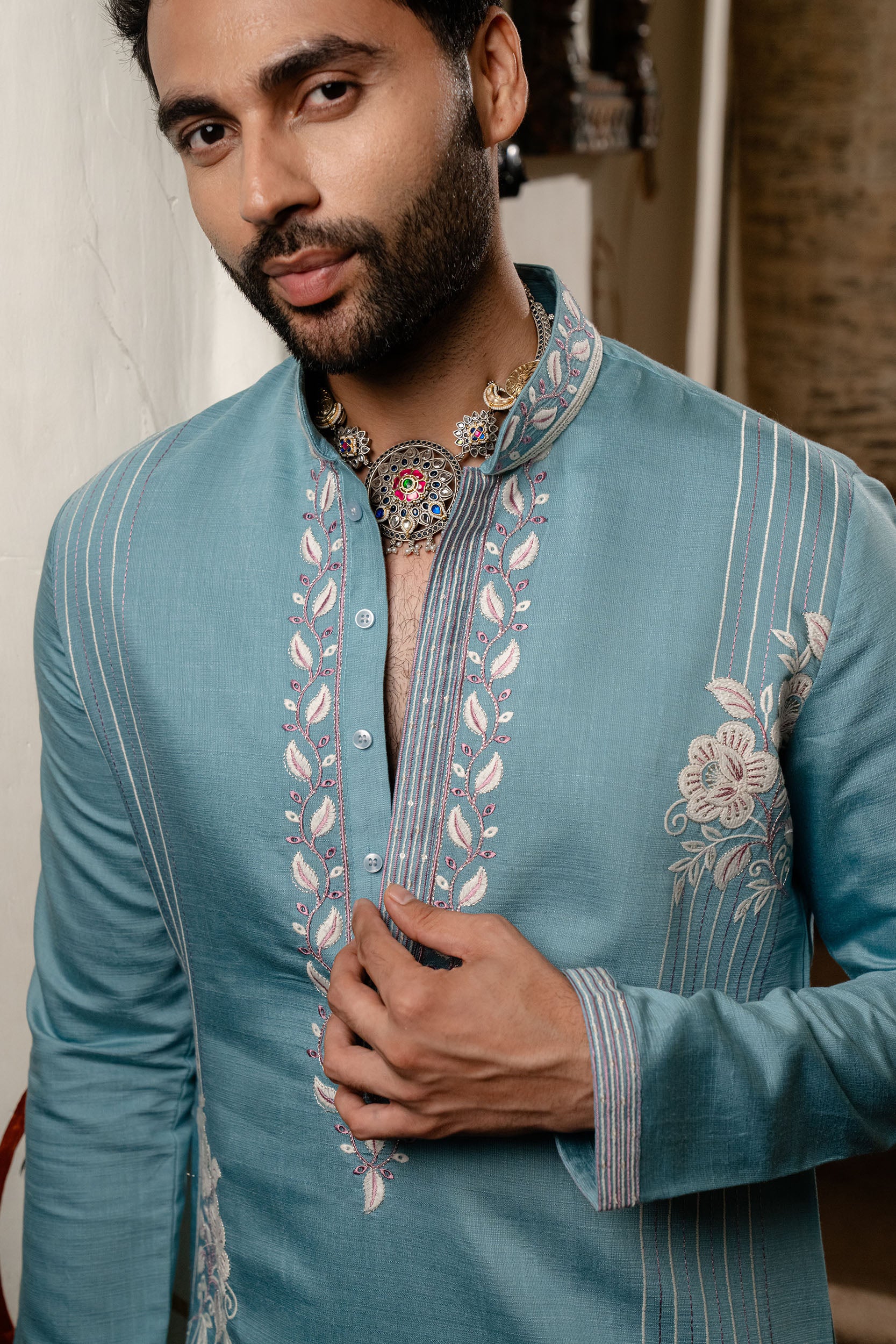Ice Blue Kurta with Resham Dori Embroidery