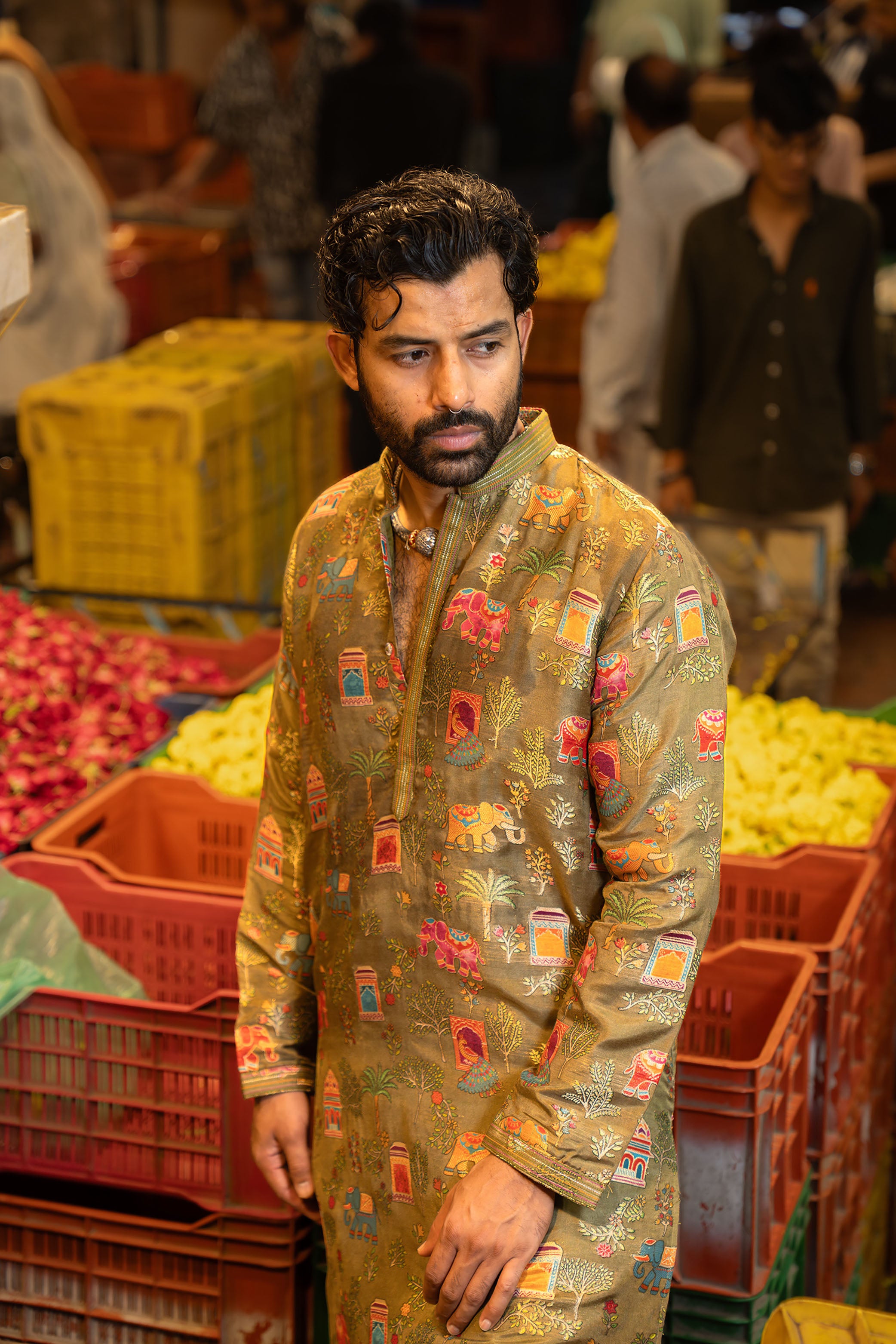 Sage Green Kurta Set with Printed Design, Kurta Pant Set