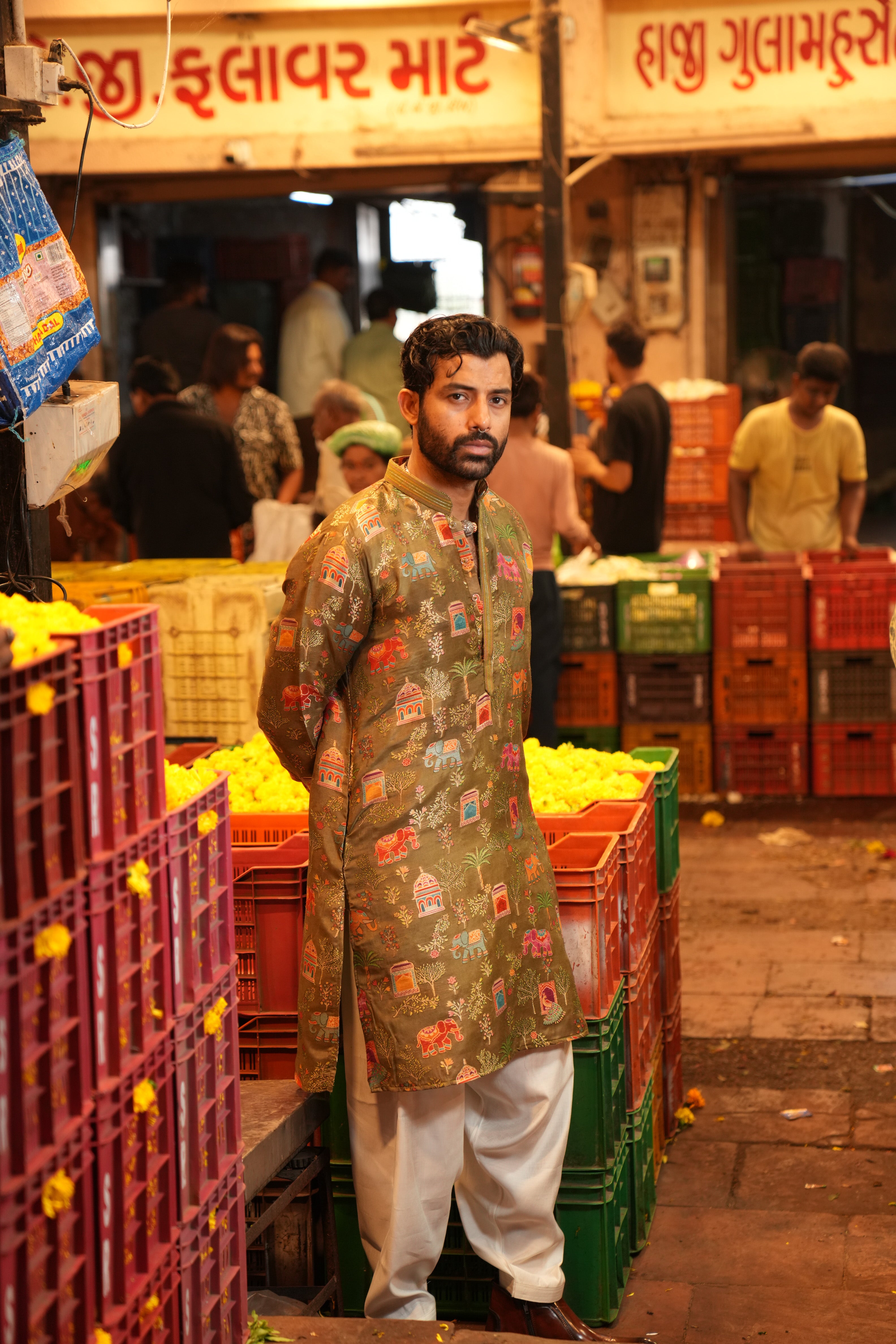 Sage Green Kurta Set with Printed Design, Kurta Pant Set