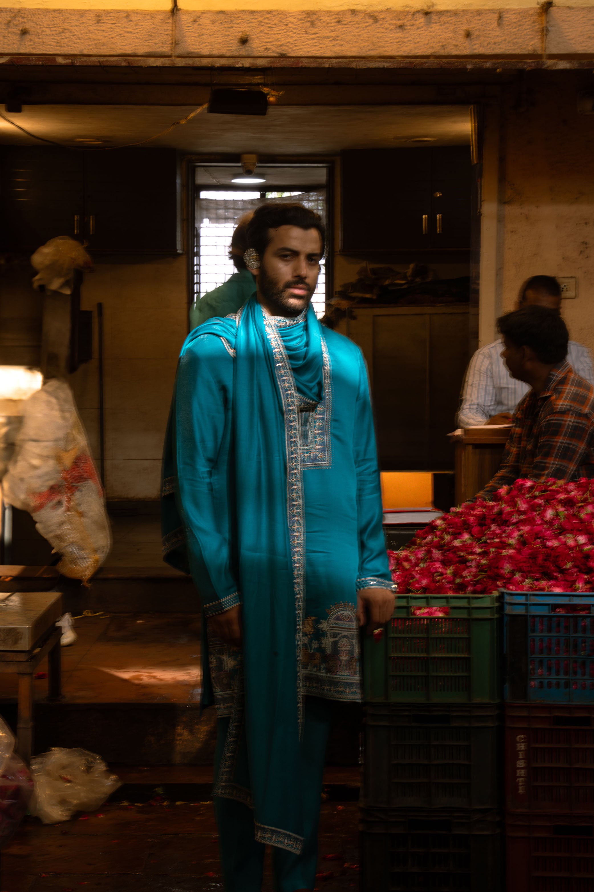 Firozi Blue Art Silk Kurta Set with Resham Embroidery Work