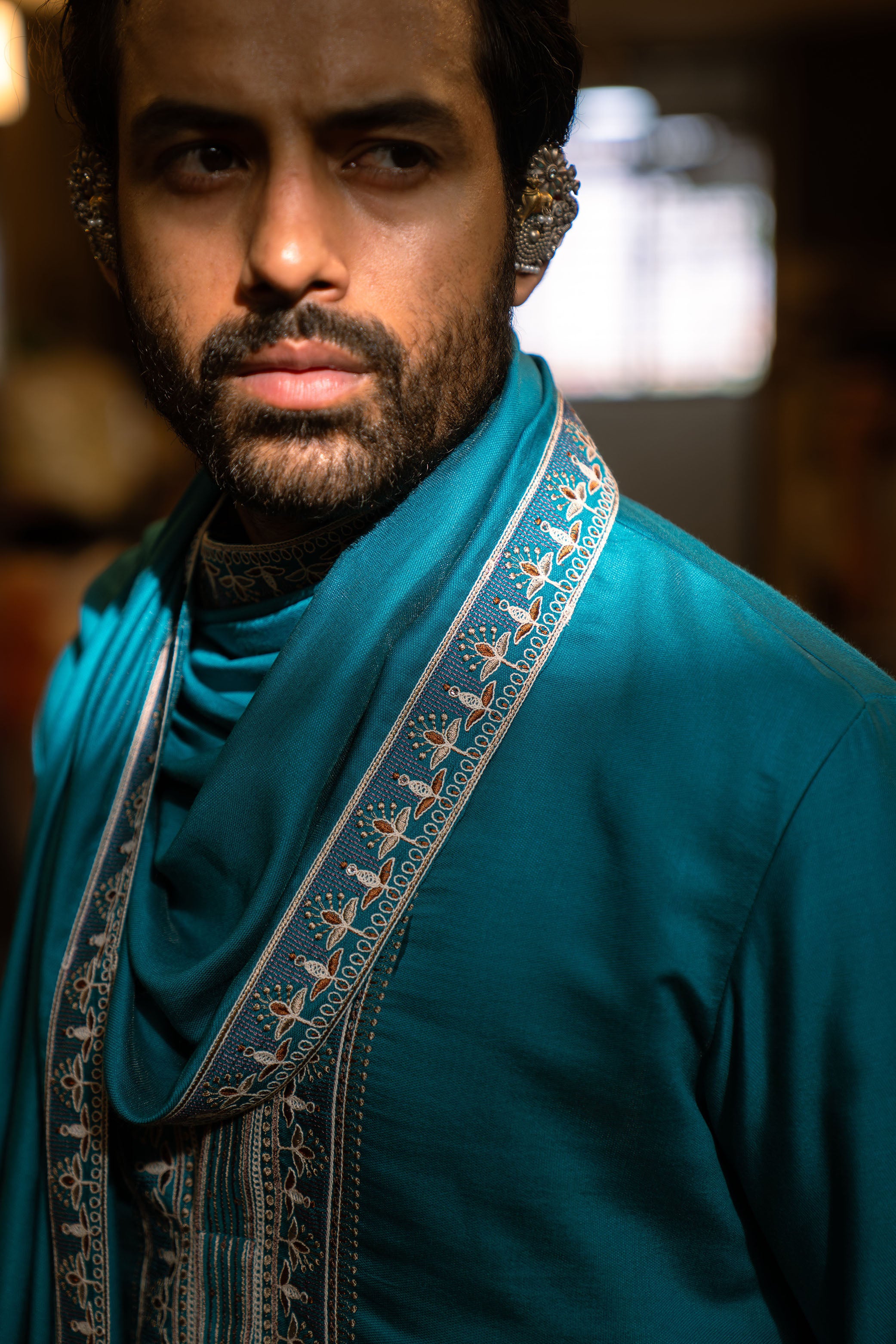 Firozi Blue Art Silk Kurta Set with Resham Embroidery Work