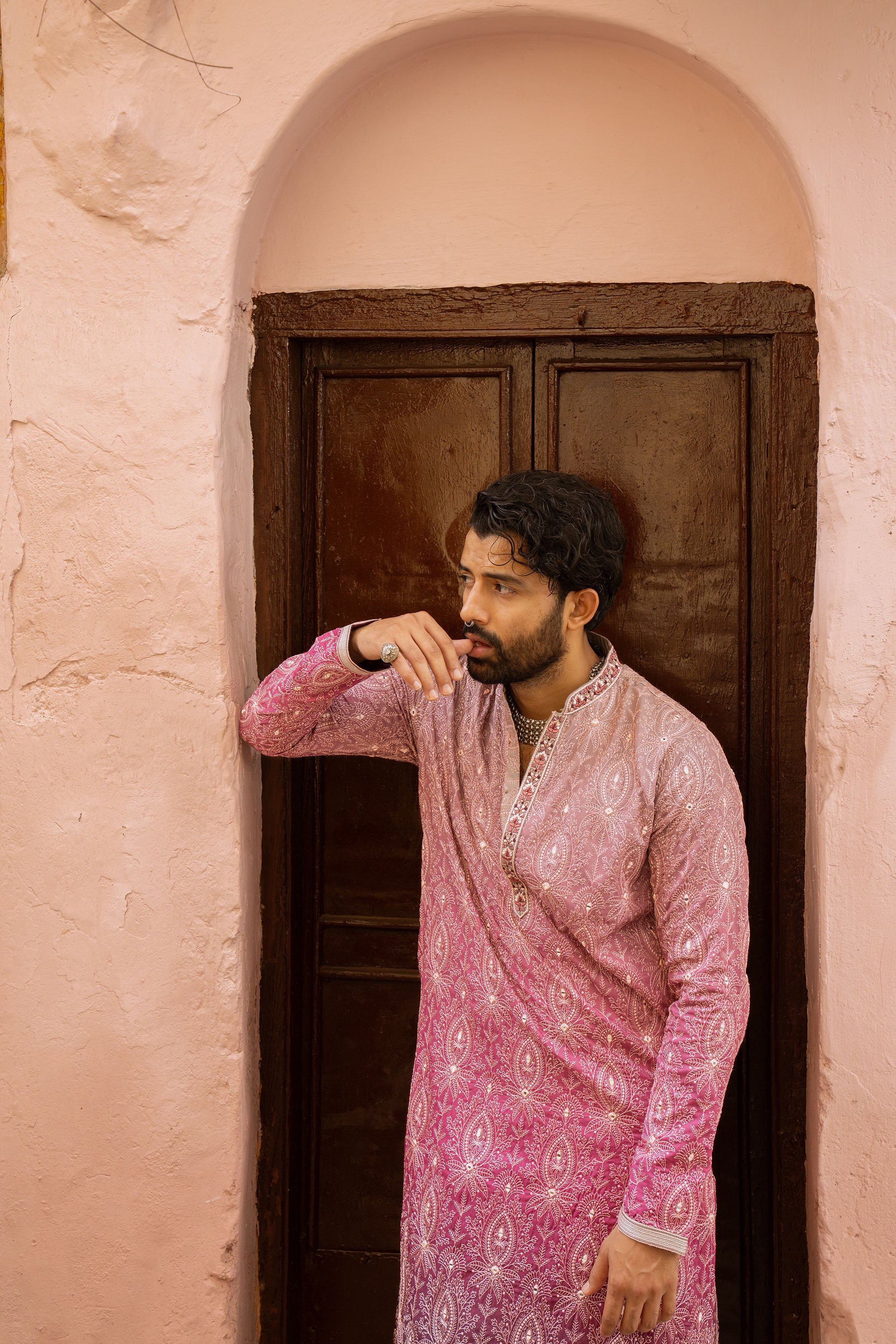 Art Silk Kurta for Men with Resham & Sequins Work