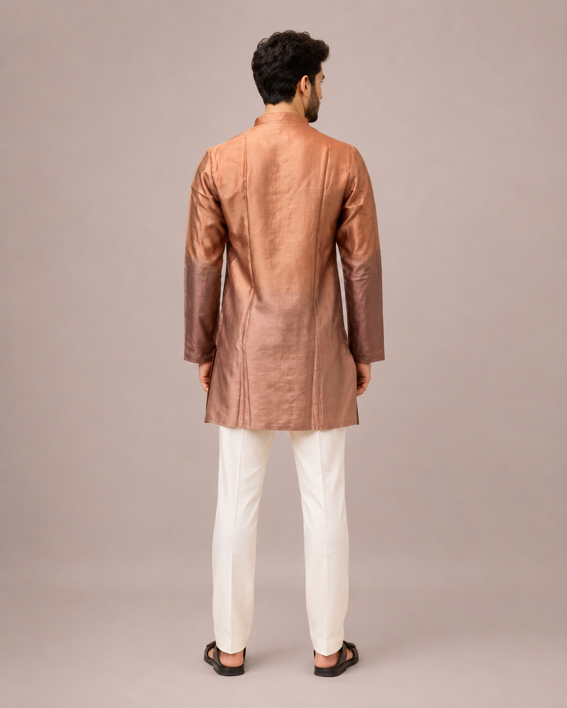 Dark Peach Satin Silk Kurta Set with Hand Embroidery Work