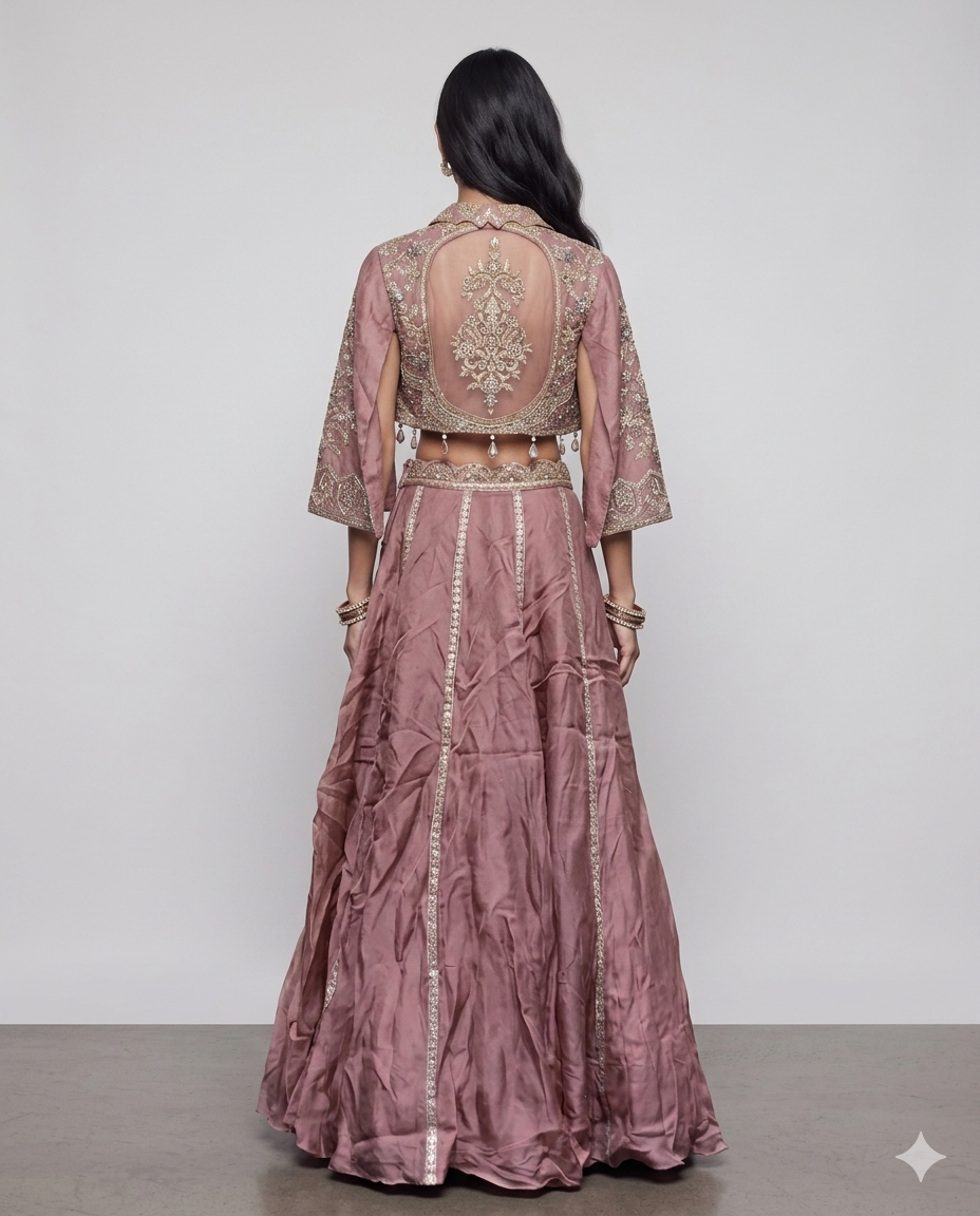 Dark Pink Soft Silk Choli with Mirror Resham Kardana and Organza Work