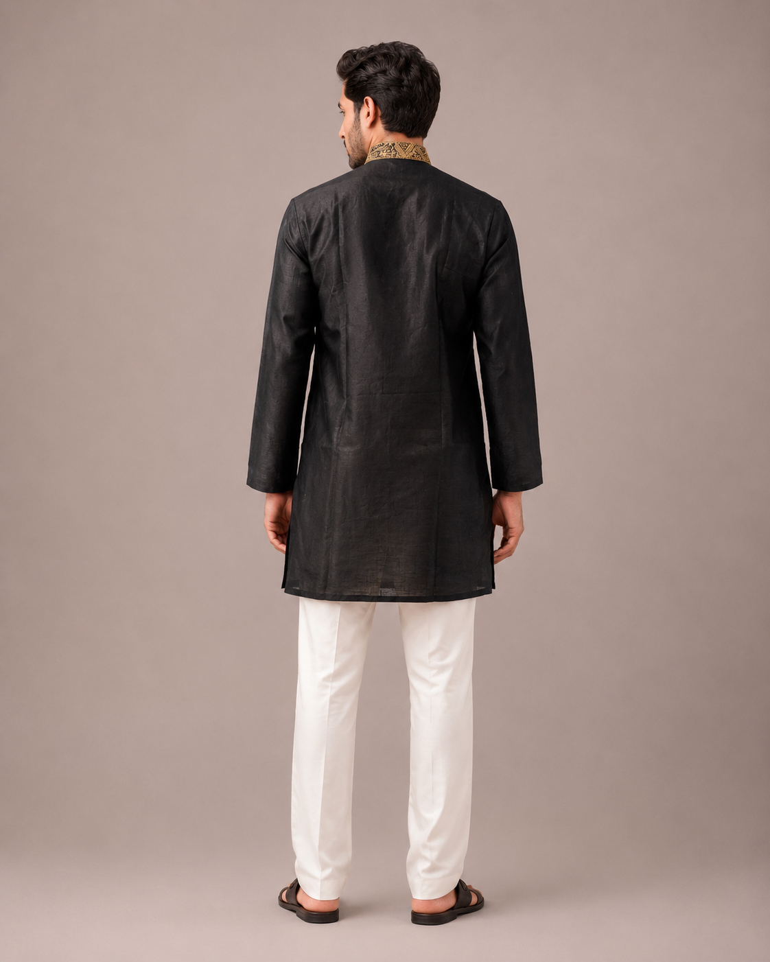 Black Linen Silk Kurta Top with Hand Work