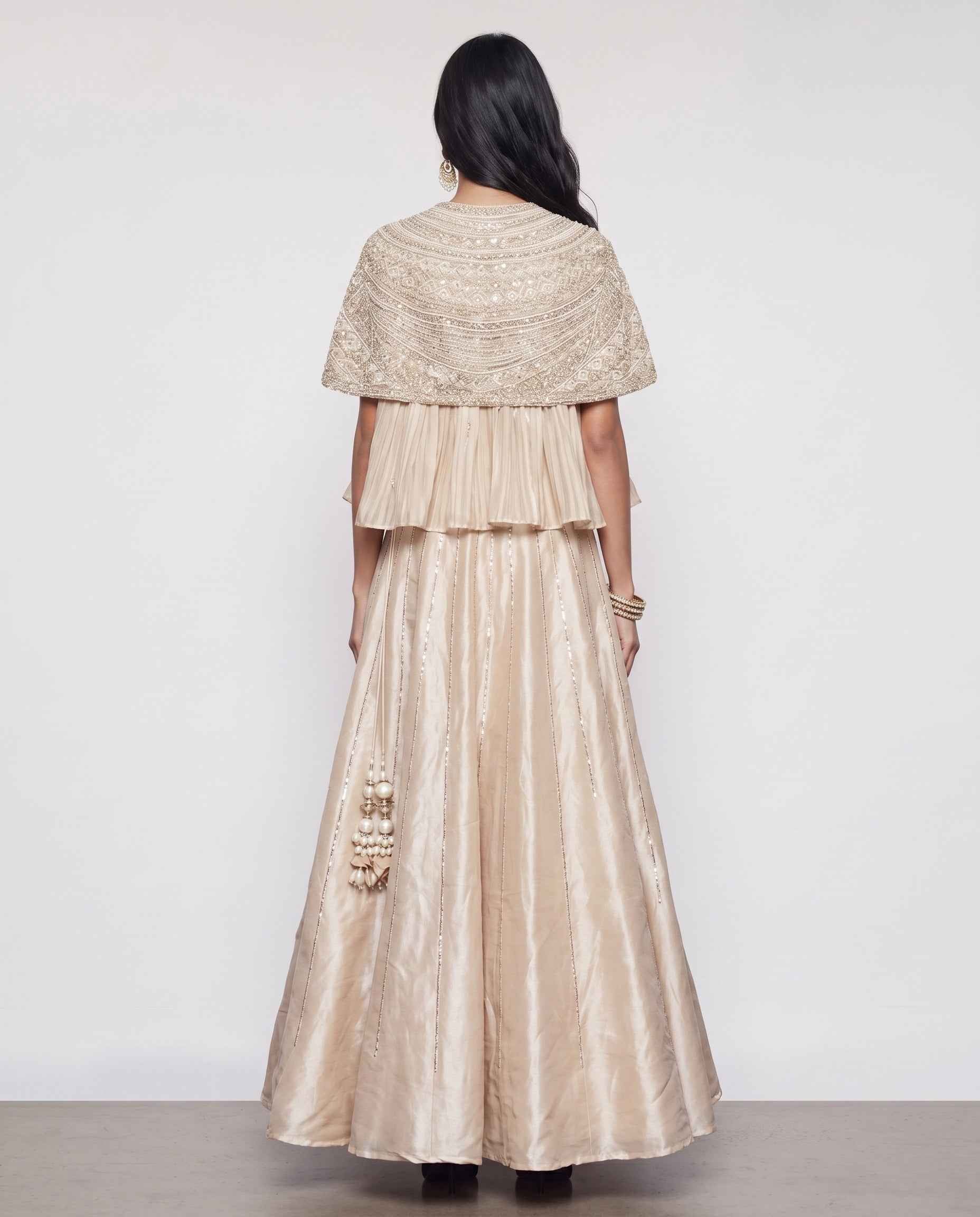 Gold Tissue Silk Indo Western with Pearl Moti Sequence and Hand Work