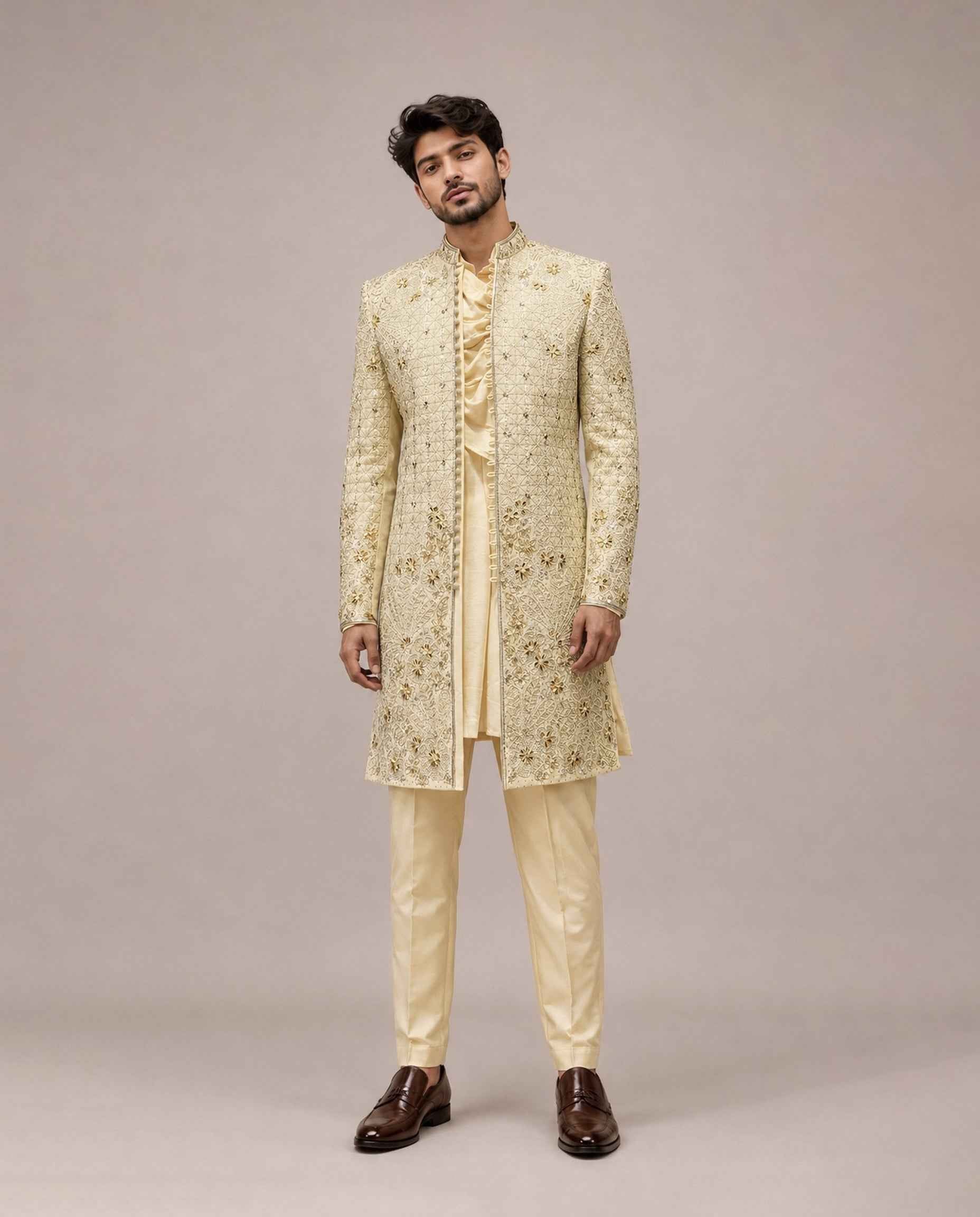 Gold Raw Silk Indo Western