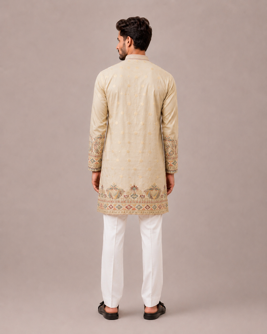 Gold Silk Kurta Set with Resham Thread Computer Embroidery Work