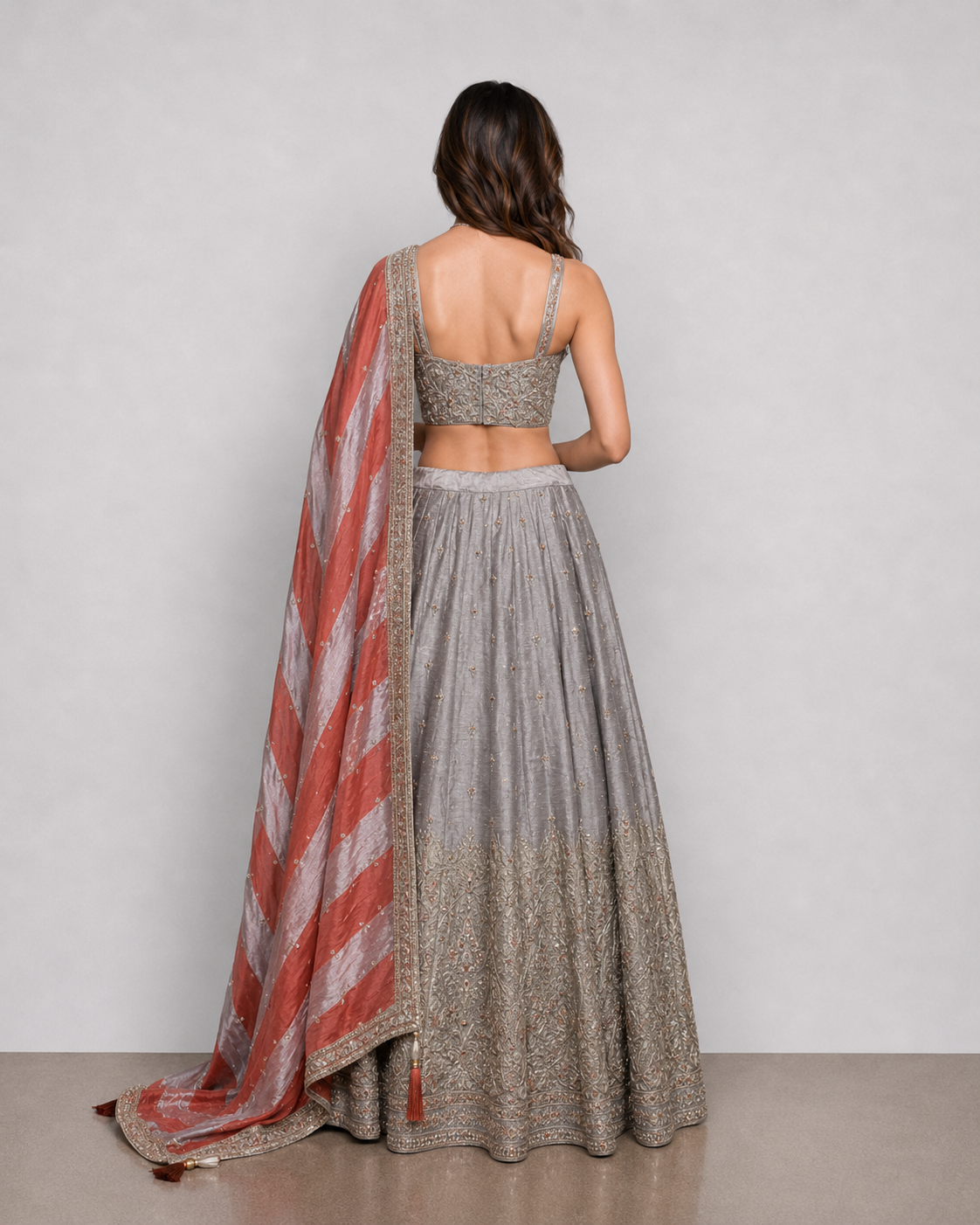 Gold Tissue Silk Lehenga Choli with Moti, Zardozi, Resham and Diamond Work