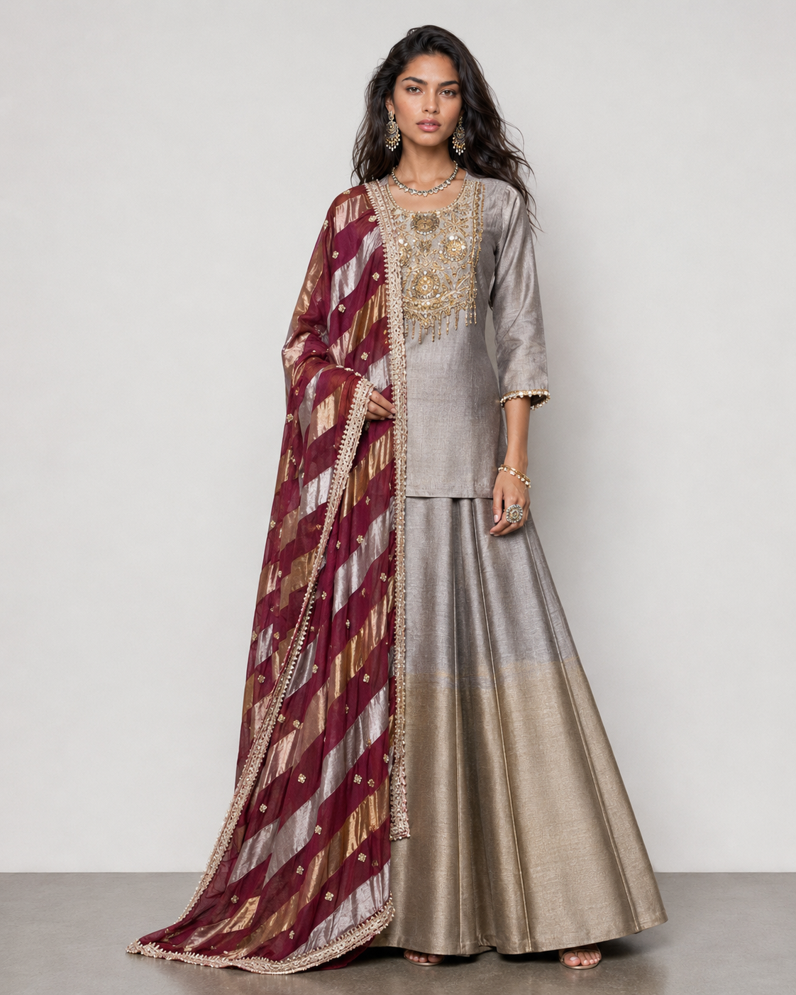 Gold Tissue Silk Lehenga Choli with Zartar Work