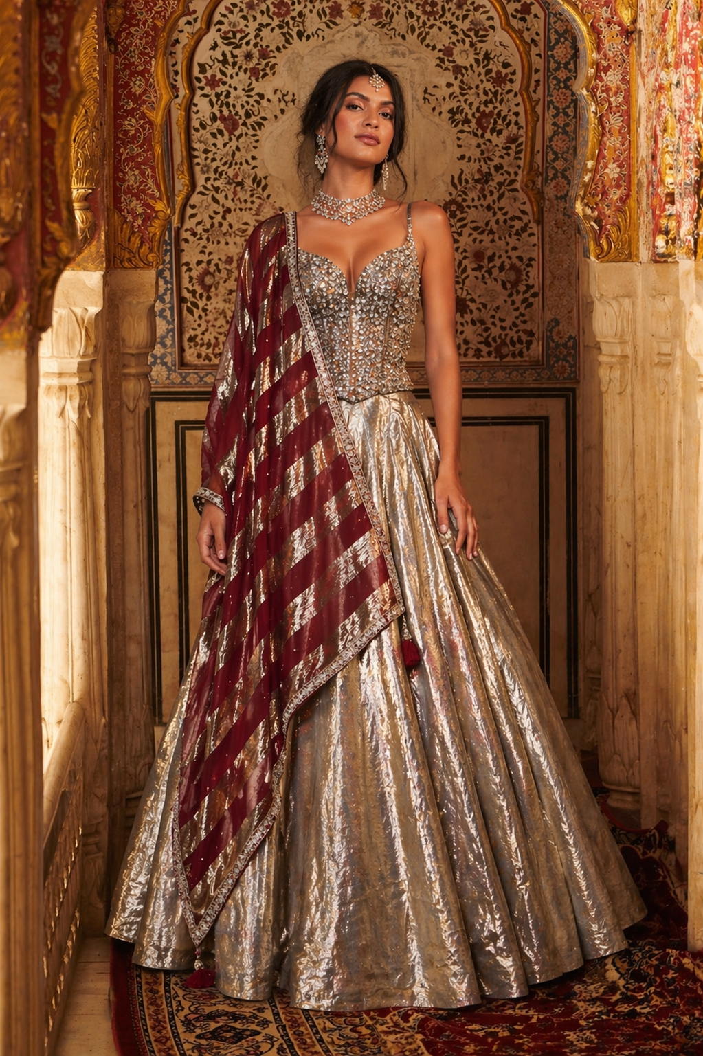 Gold Tisu Silk Lehenga Choli