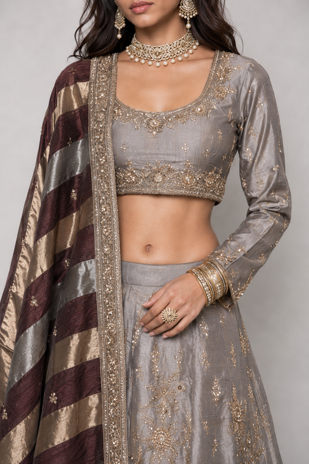 Gold Tisu Silk Lehenga Choli with Jardoshi and Kashab Jalwork