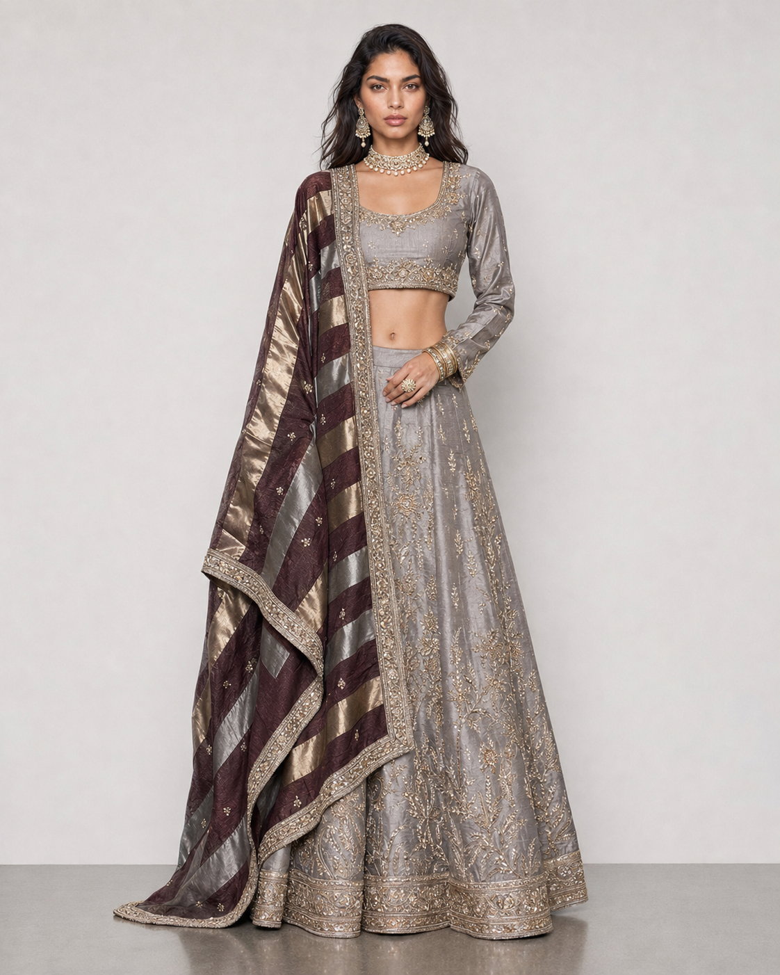 Gold Tisu Silk Lehenga Choli with Jardoshi and Kashab Jalwork