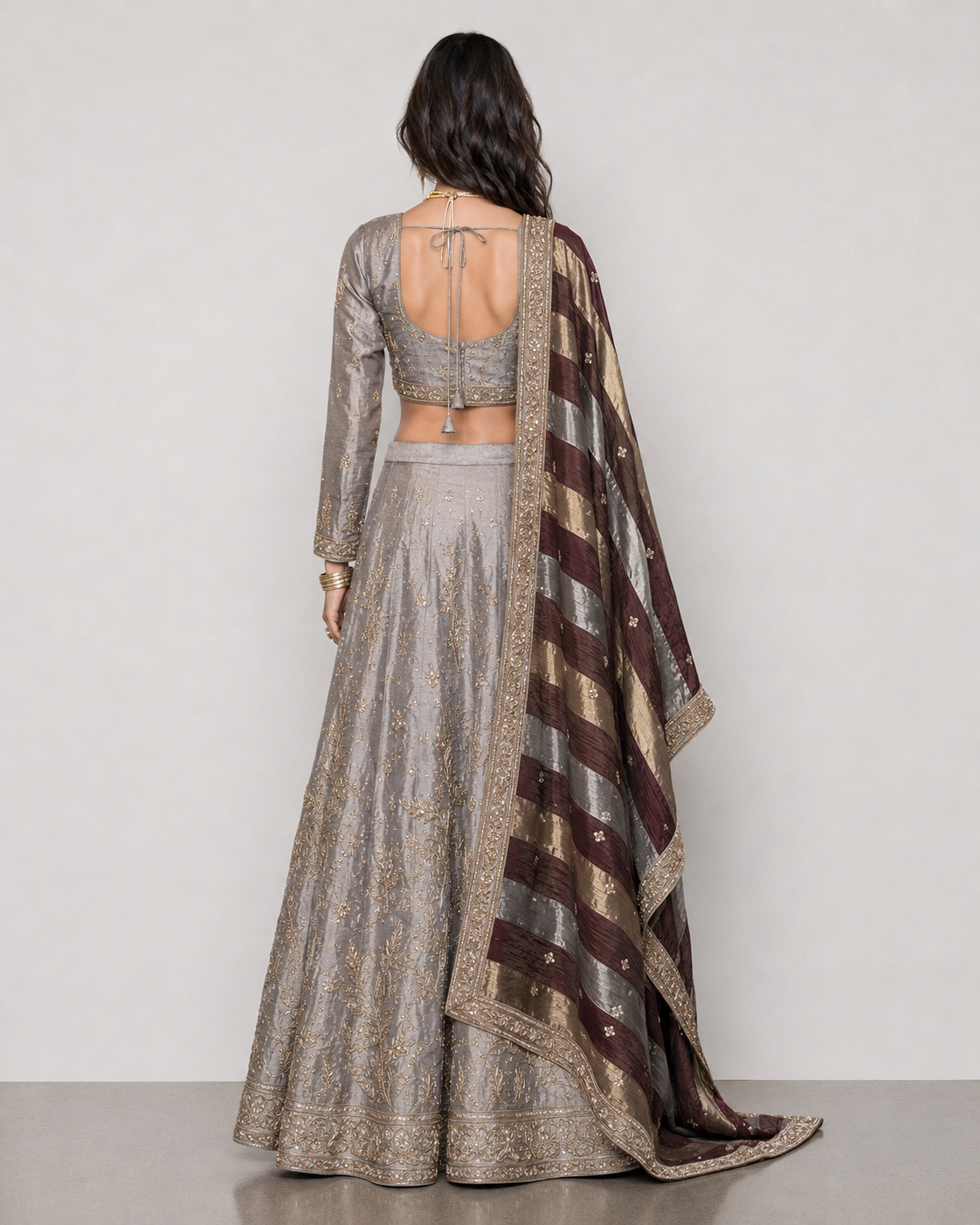 Gold Tisu Silk Lehenga Choli with Jardoshi and Kashab Jalwork