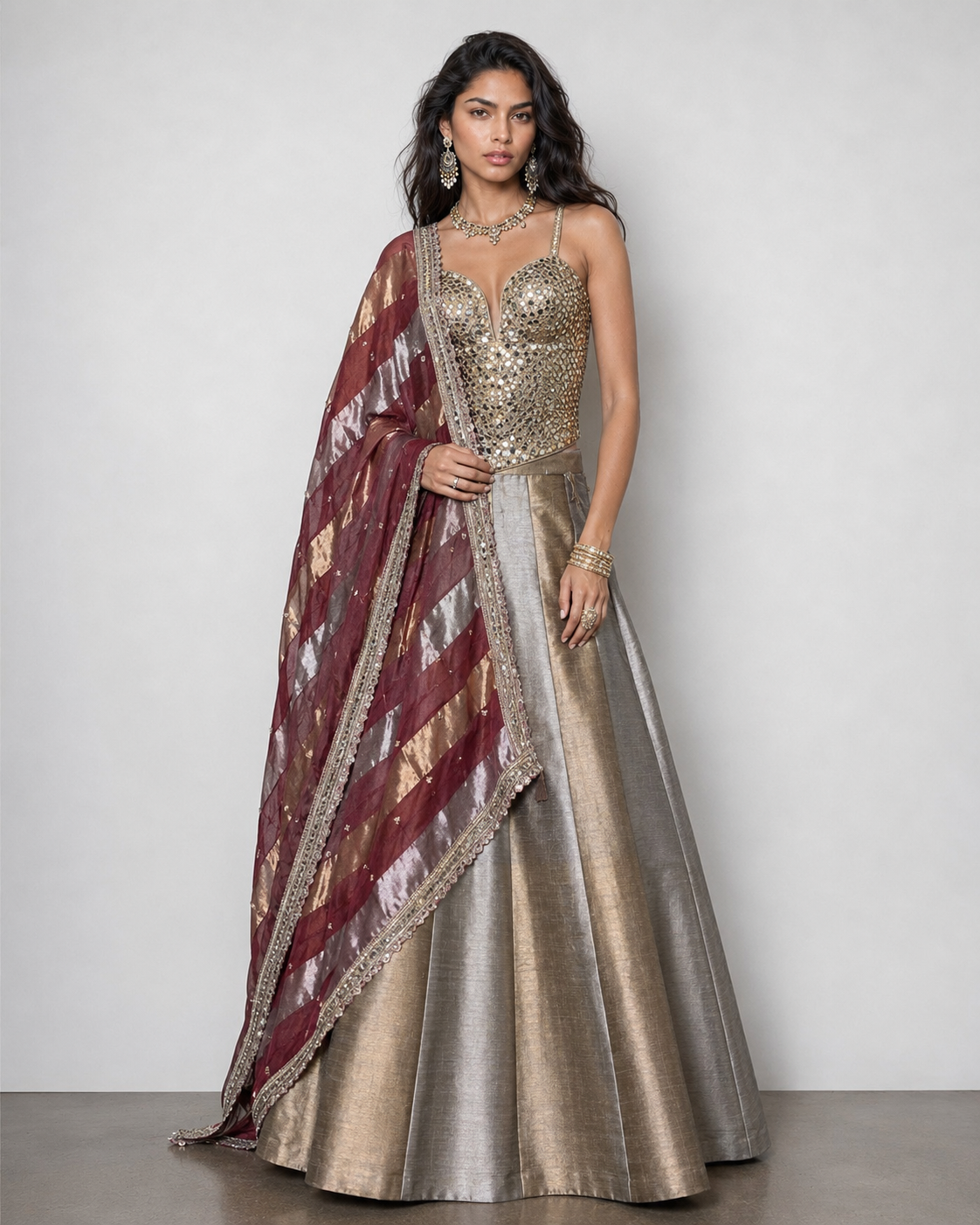 Gold Tisu Silk Lehenga Choli with Miral Kasab Work