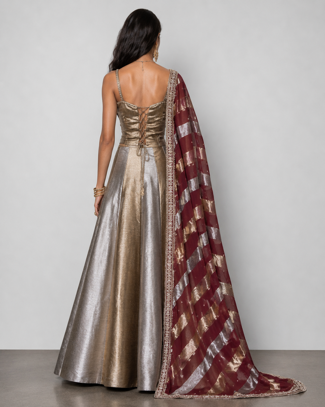Gold Tisu Silk Lehenga Choli with Miral Kasab Work