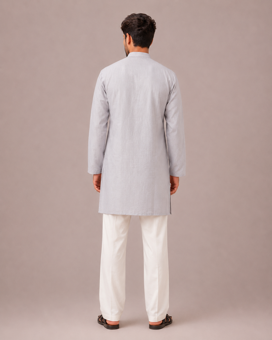 Gray Linen Silk Kurta Top with Hand Work