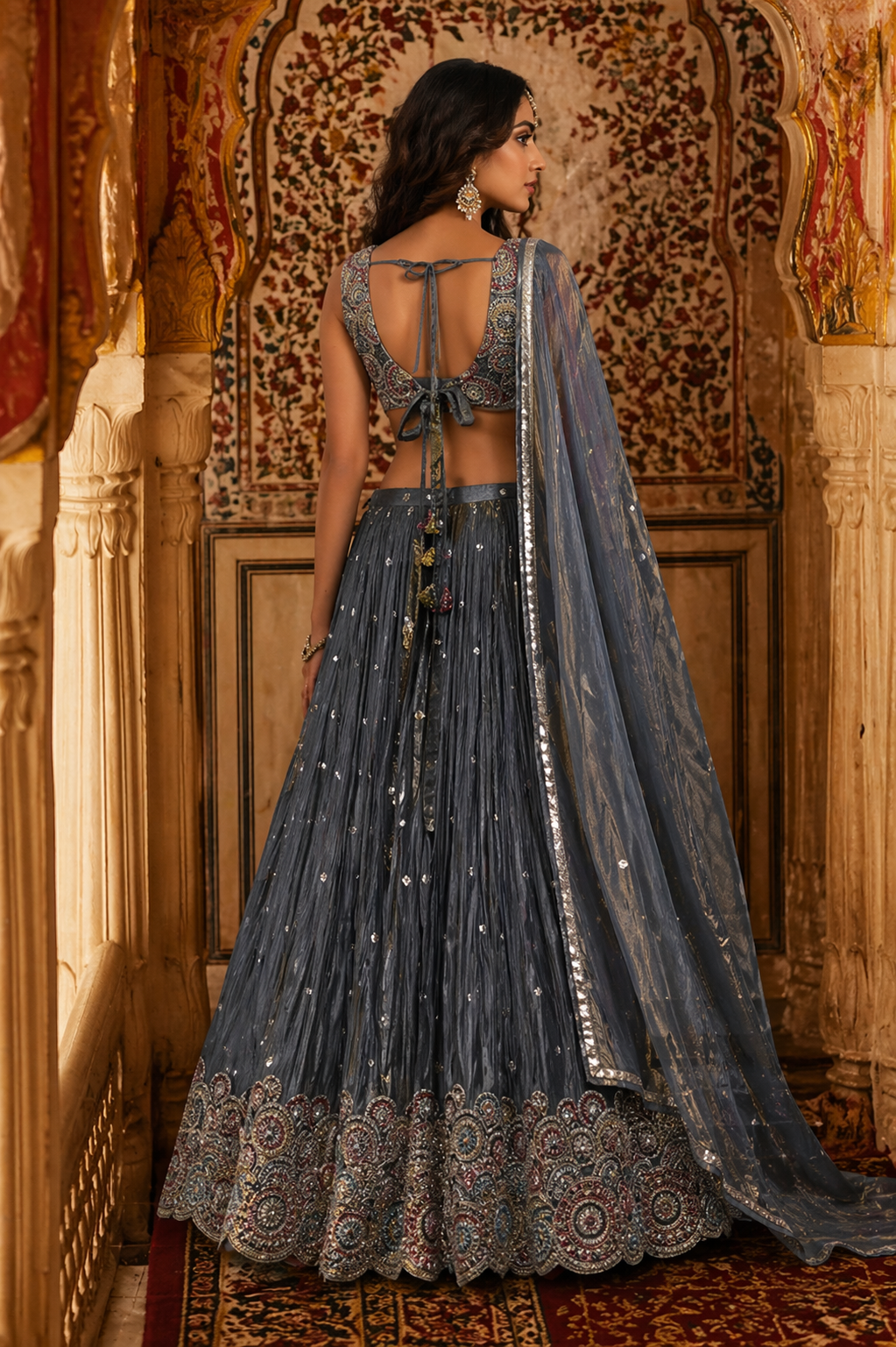 Grey Tisu Silk Lehenga Choli