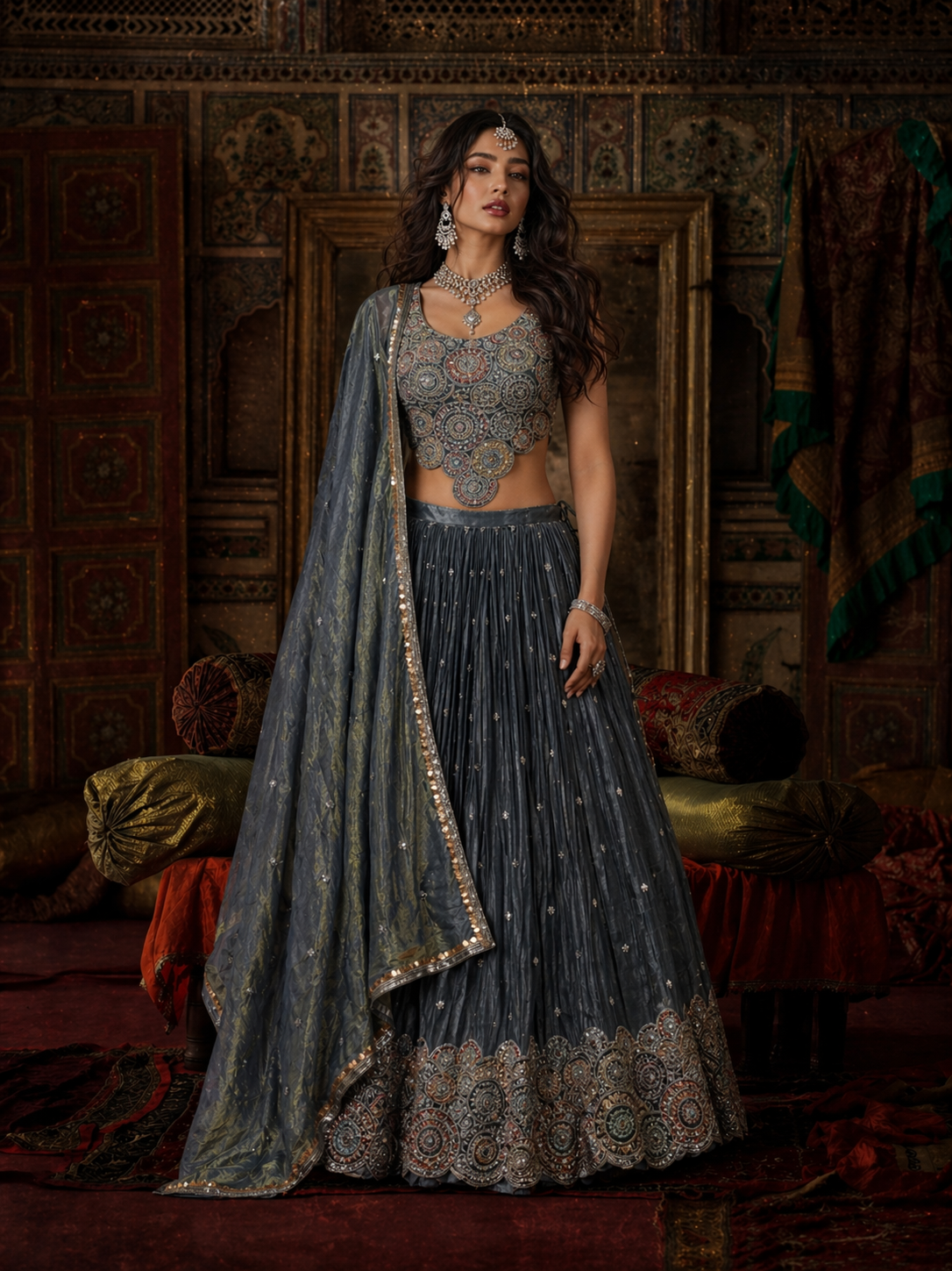 Grey Tisu Silk Lehenga Choli