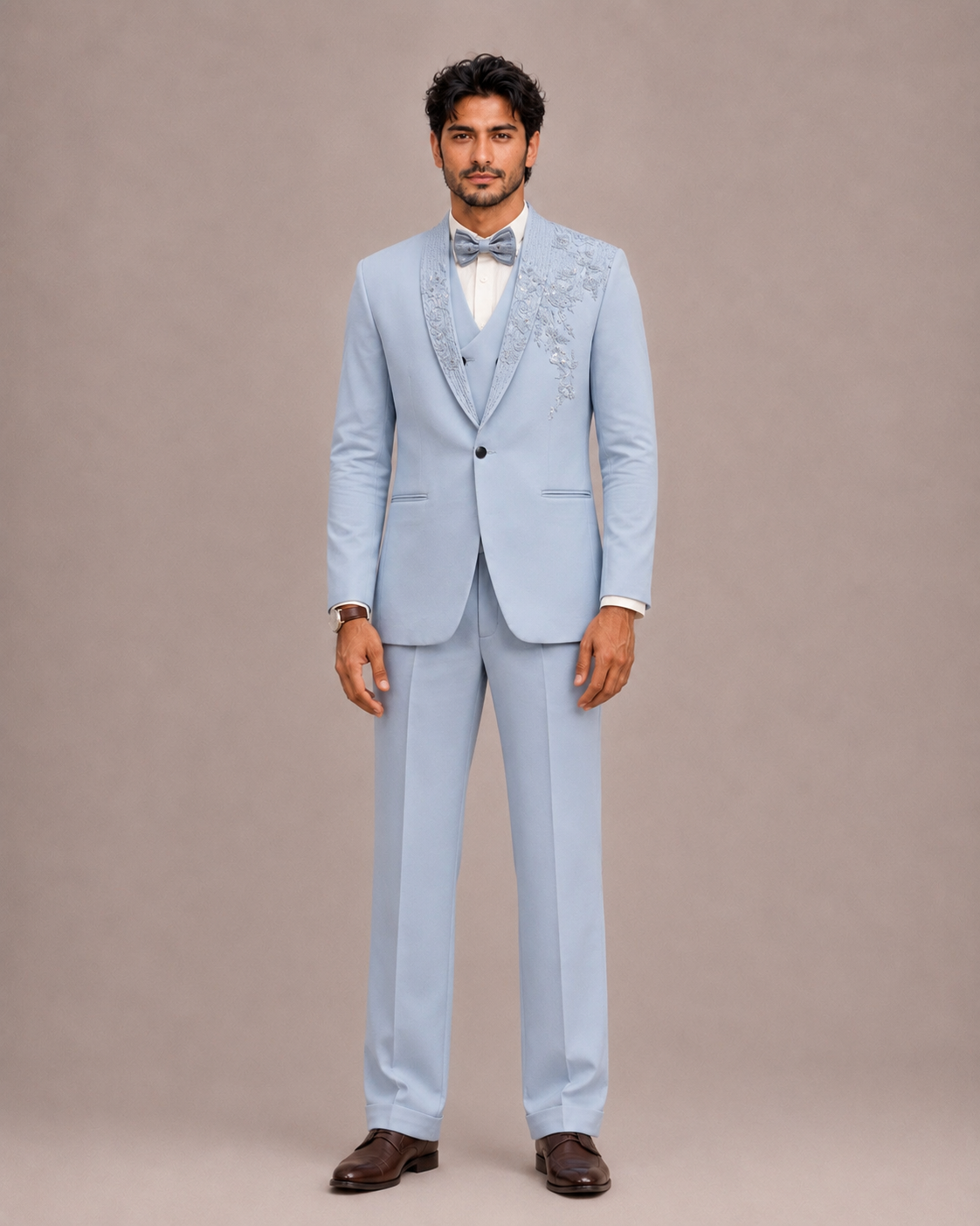 Grey Suede 5 Piece Suit with Hand Work