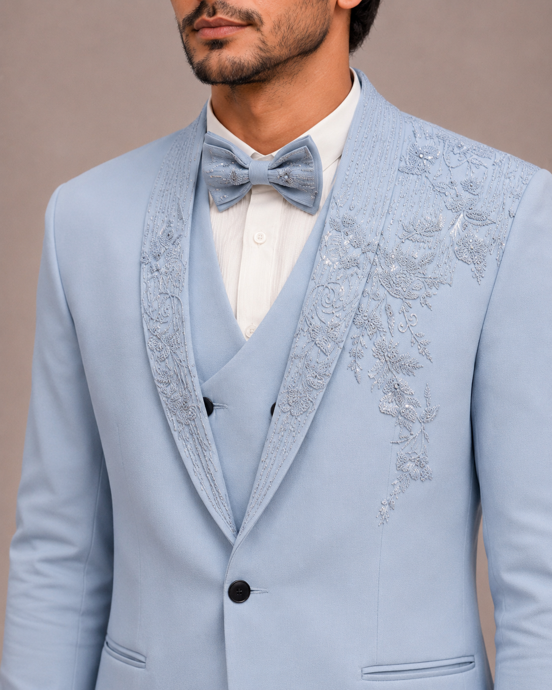 Grey Suede 5 Piece Suit with Hand Work