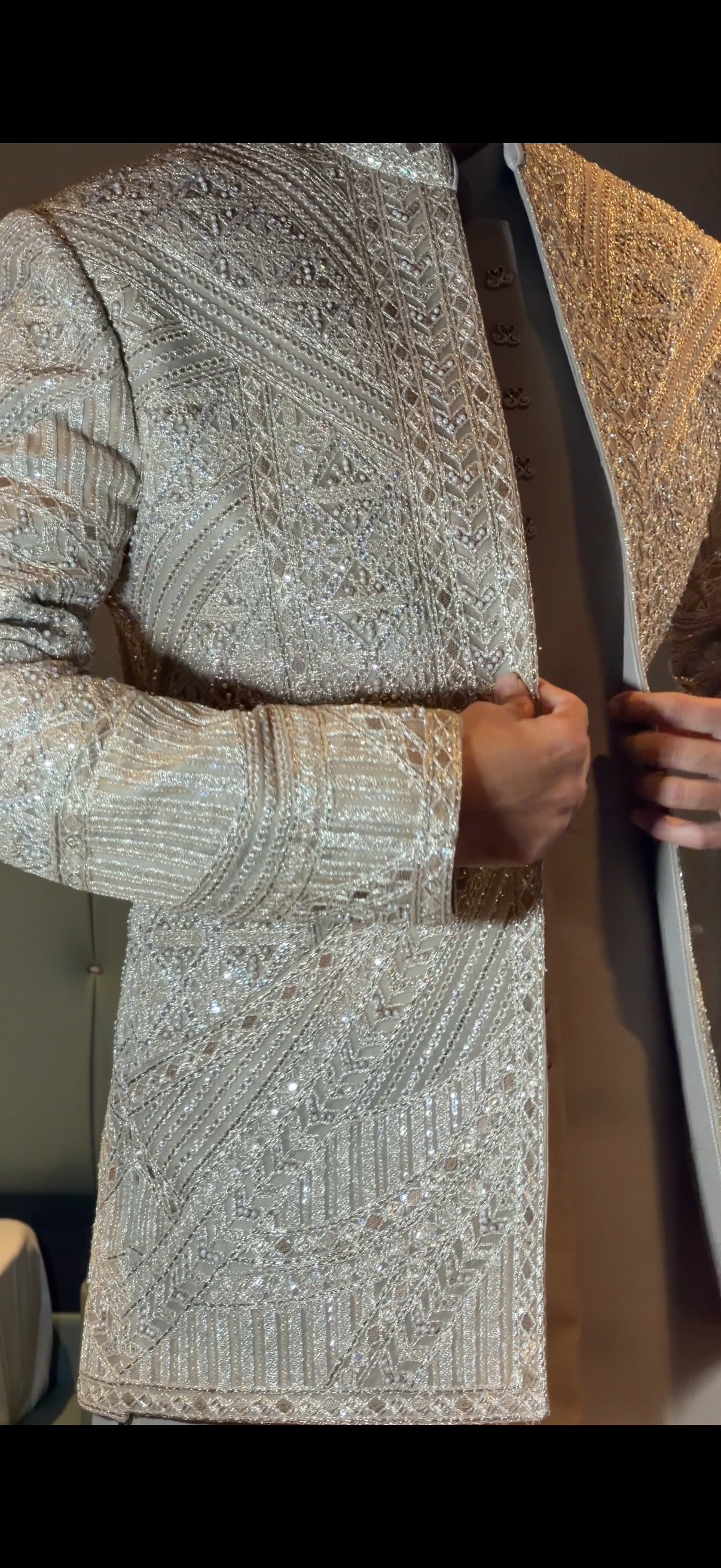 Sand Gold Silk Indo Western for Men with Cutwork, Sequin and Moti Work