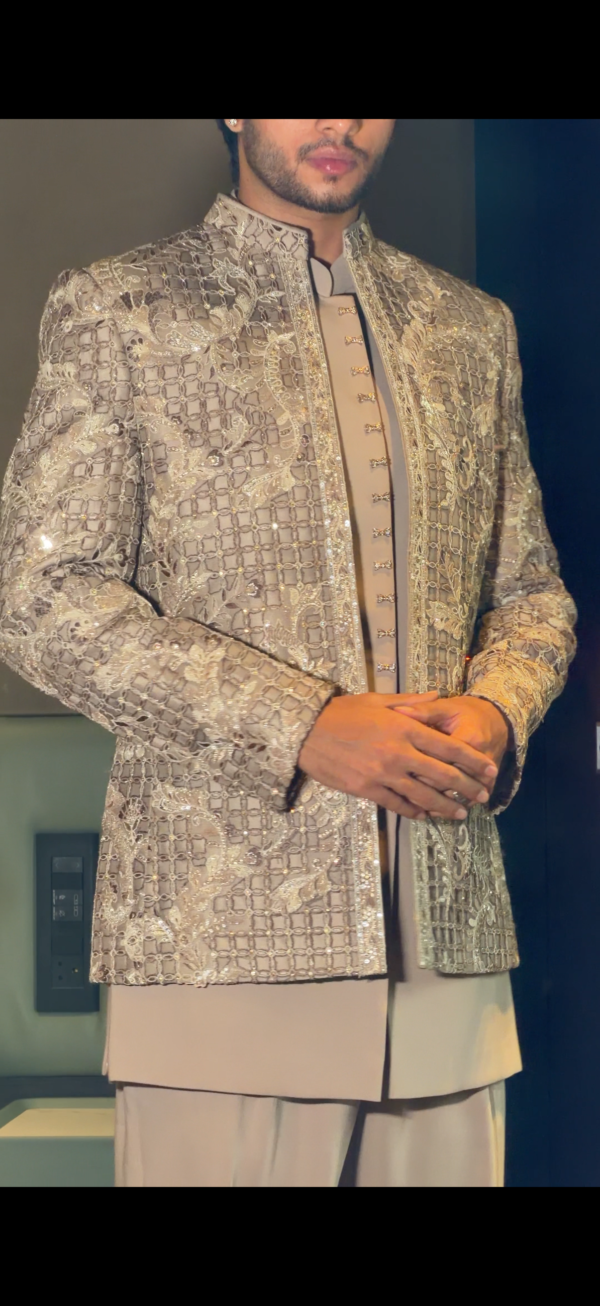 Ivory Cream Cutwork Indo Western with Resham, Sequin and Glass Bead Work
