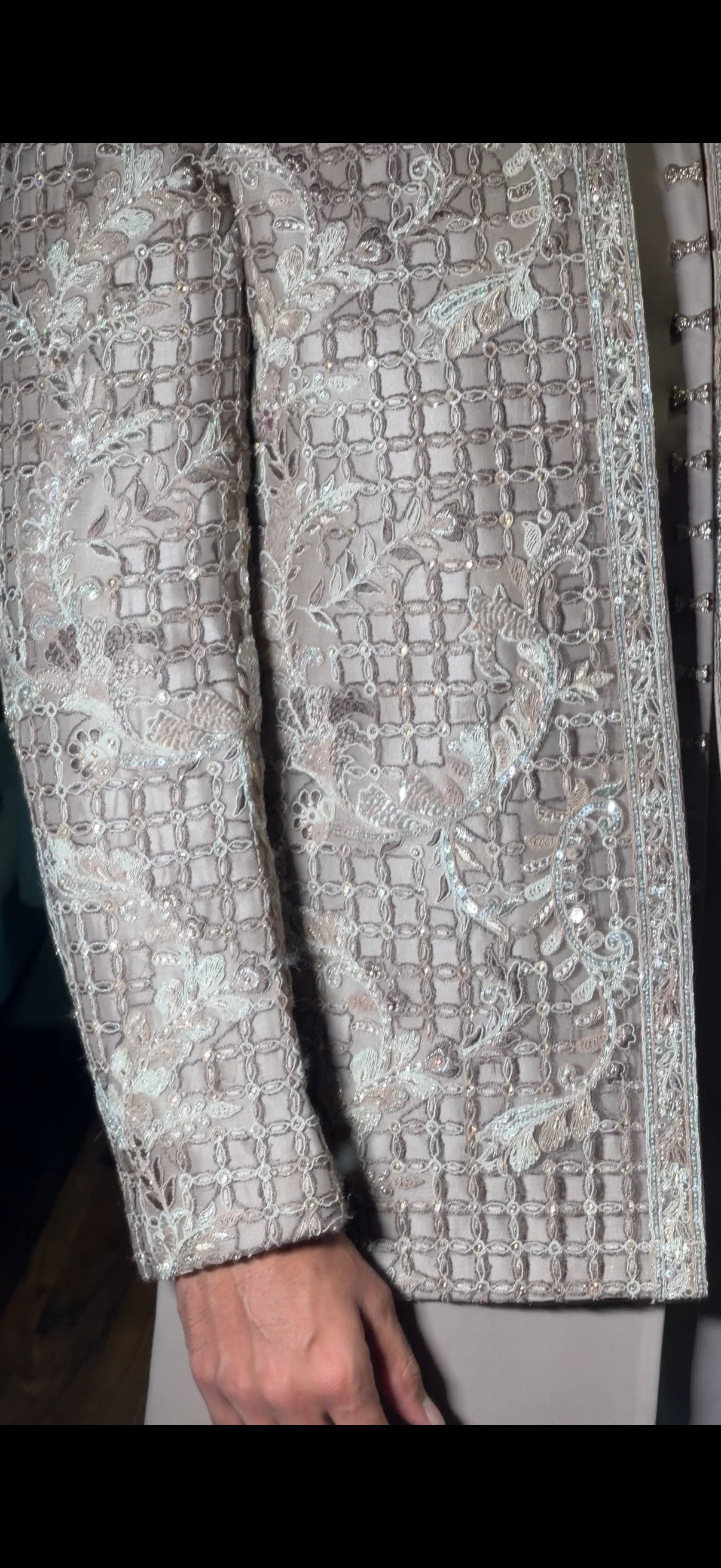Ivory Cream Cutwork Indo Western with Resham, Sequin and Glass Bead Work