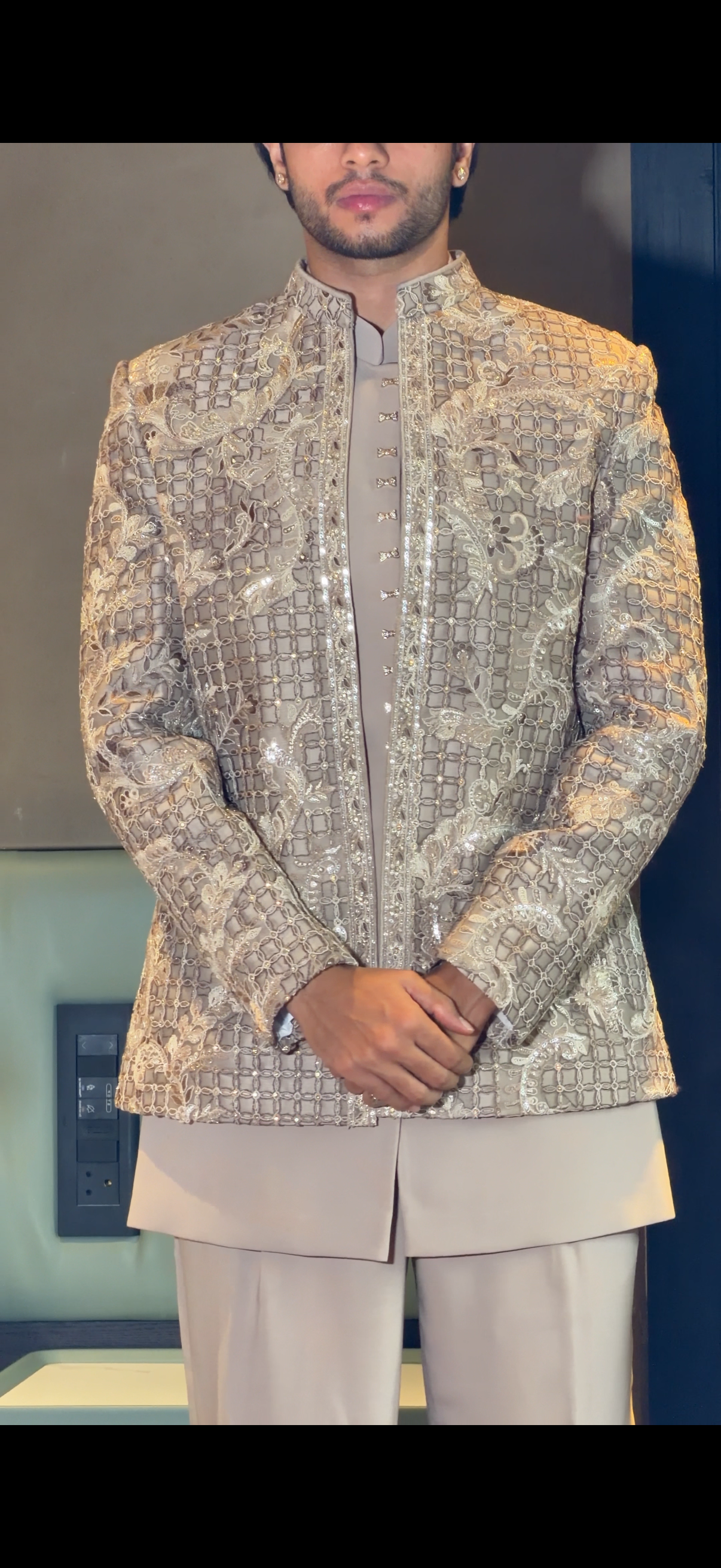 Ivory Cream Cutwork Indo Western with Resham, Sequin and Glass Bead Work