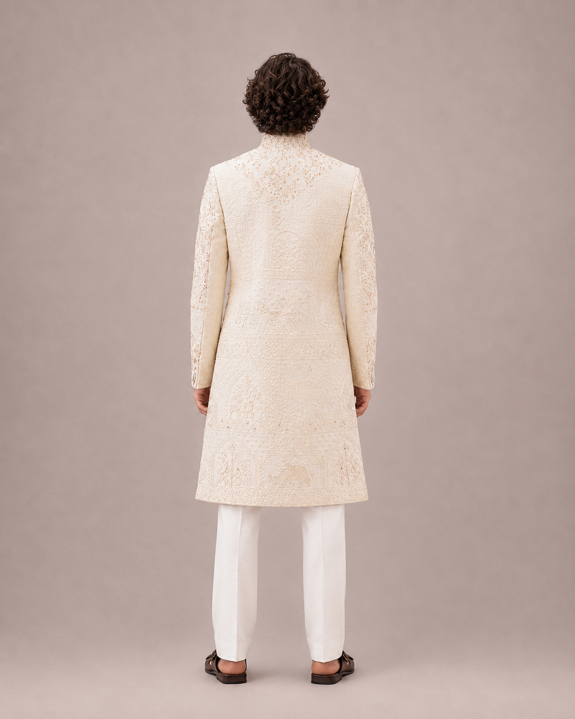 Ivory Lakhnavi Sherwani with Zardozi Hand Work