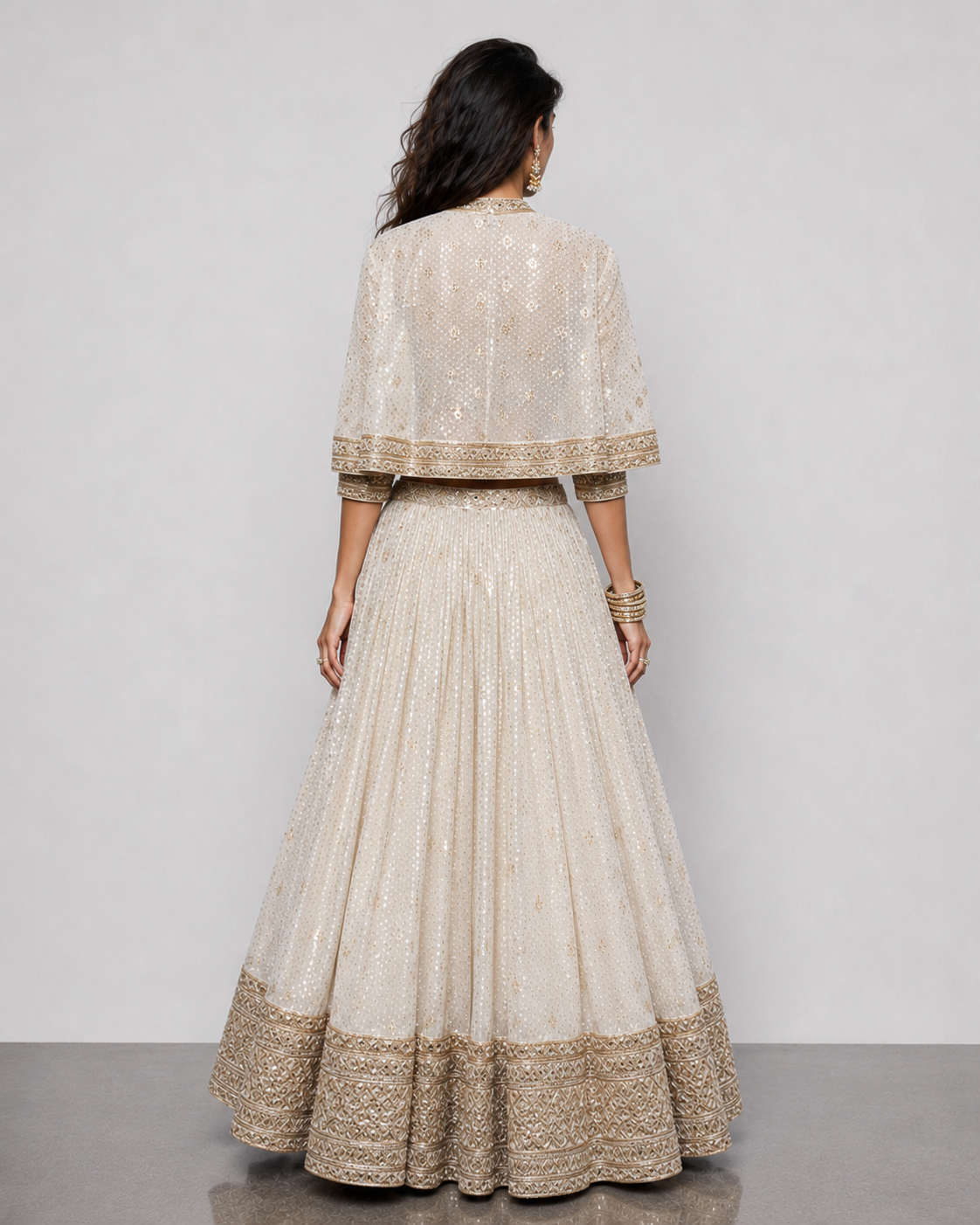 Ivory Tissue Silk Lehenga Choli with Moti, Kardana, Zartar and Diamond Work
