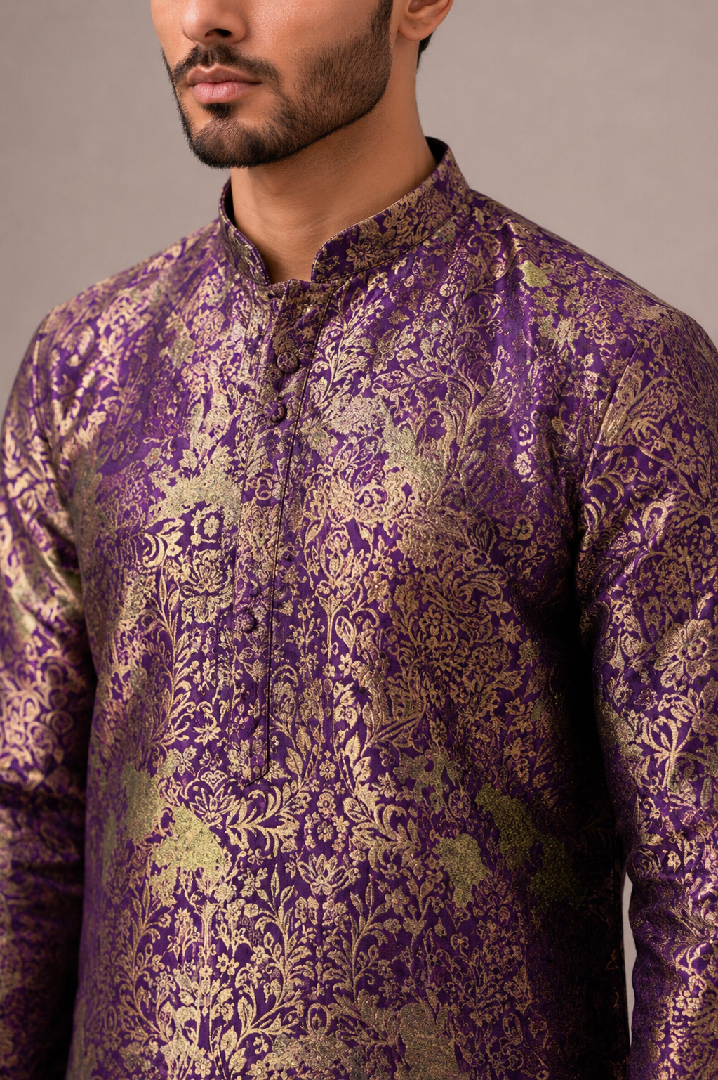 Jamli Silk Kurta Set with Brocade Print Work