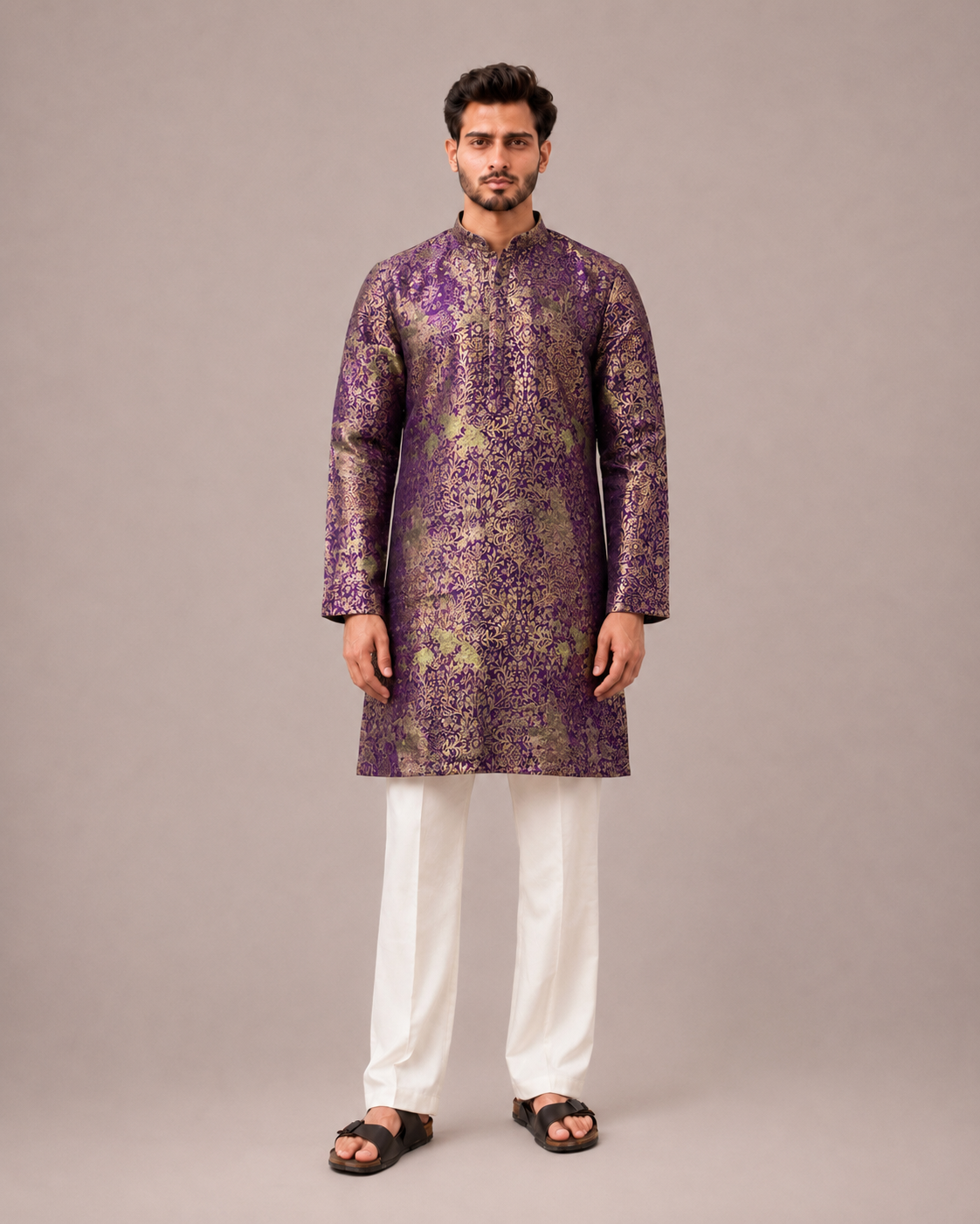 Jamli Silk Kurta Set with Brocade Print Work