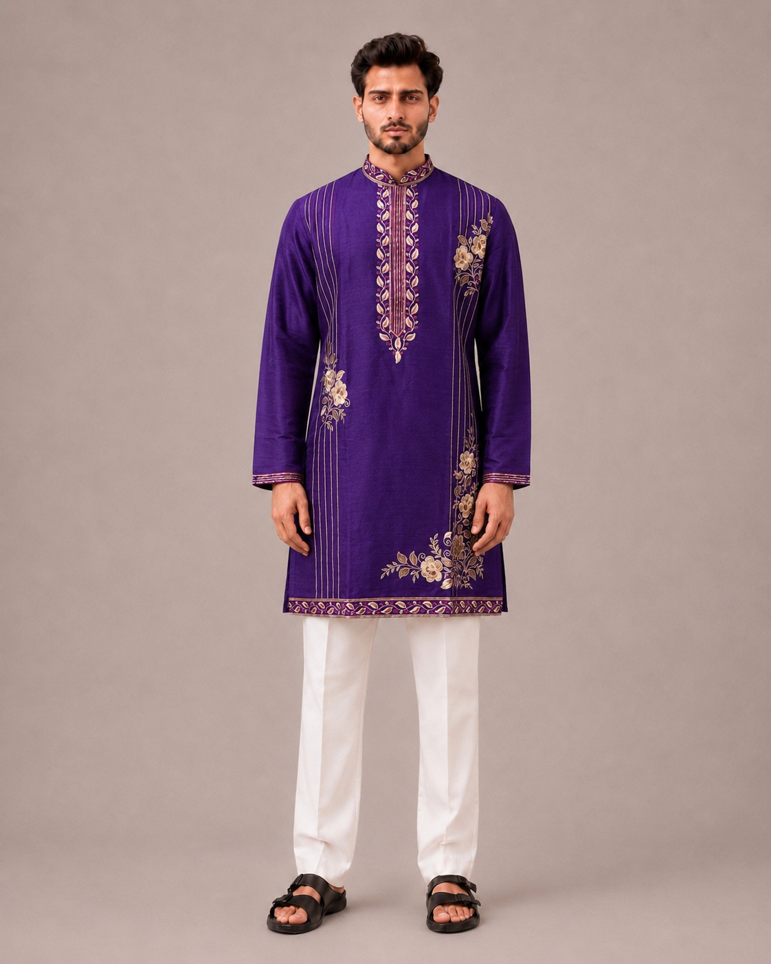 Jamli Silk Kurta Set with Machine Embroidery Work