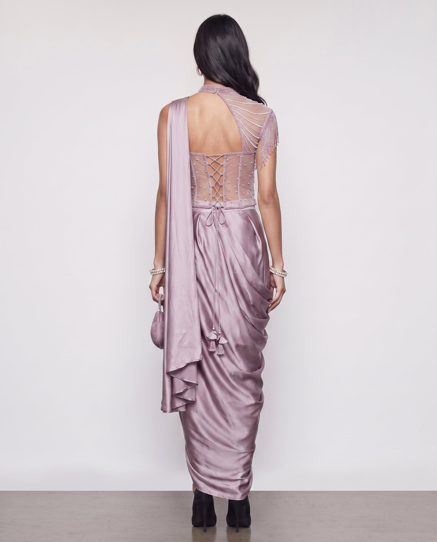 Lavender Soft Silk Indo Western Dress with Pal and Moti Work
