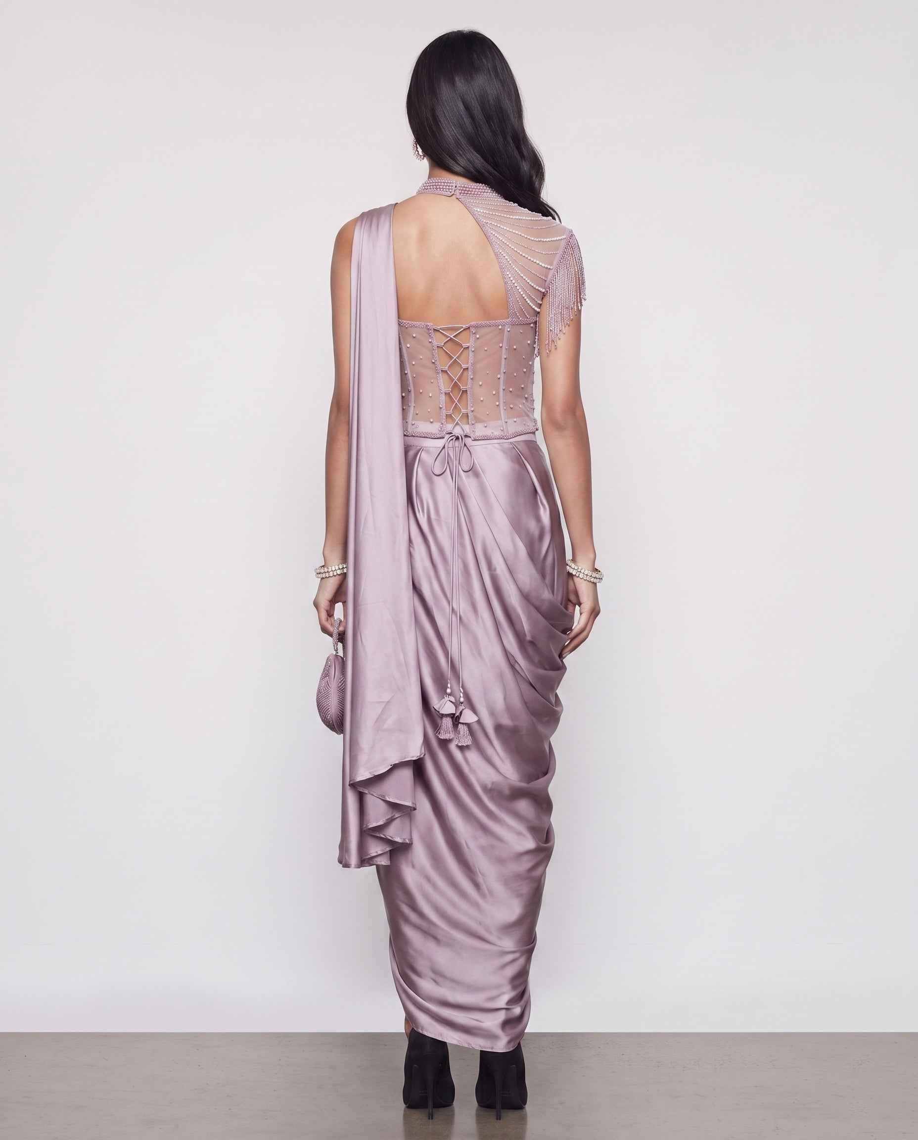 Lavender Soft Silk Indo Western Dress with Pal and Moti Work