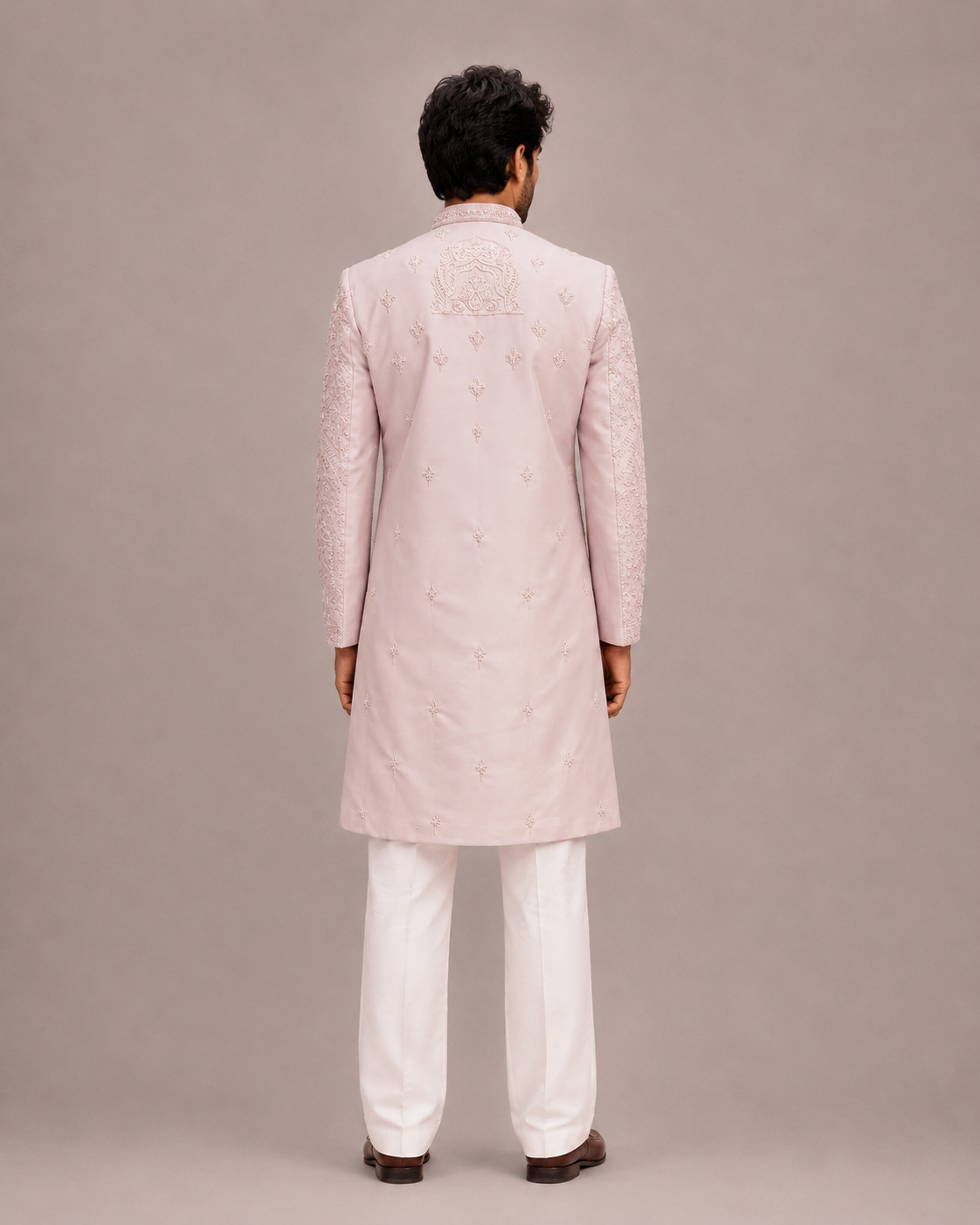 Lavender Raw Silk Sherwani with Hand and Machine Work