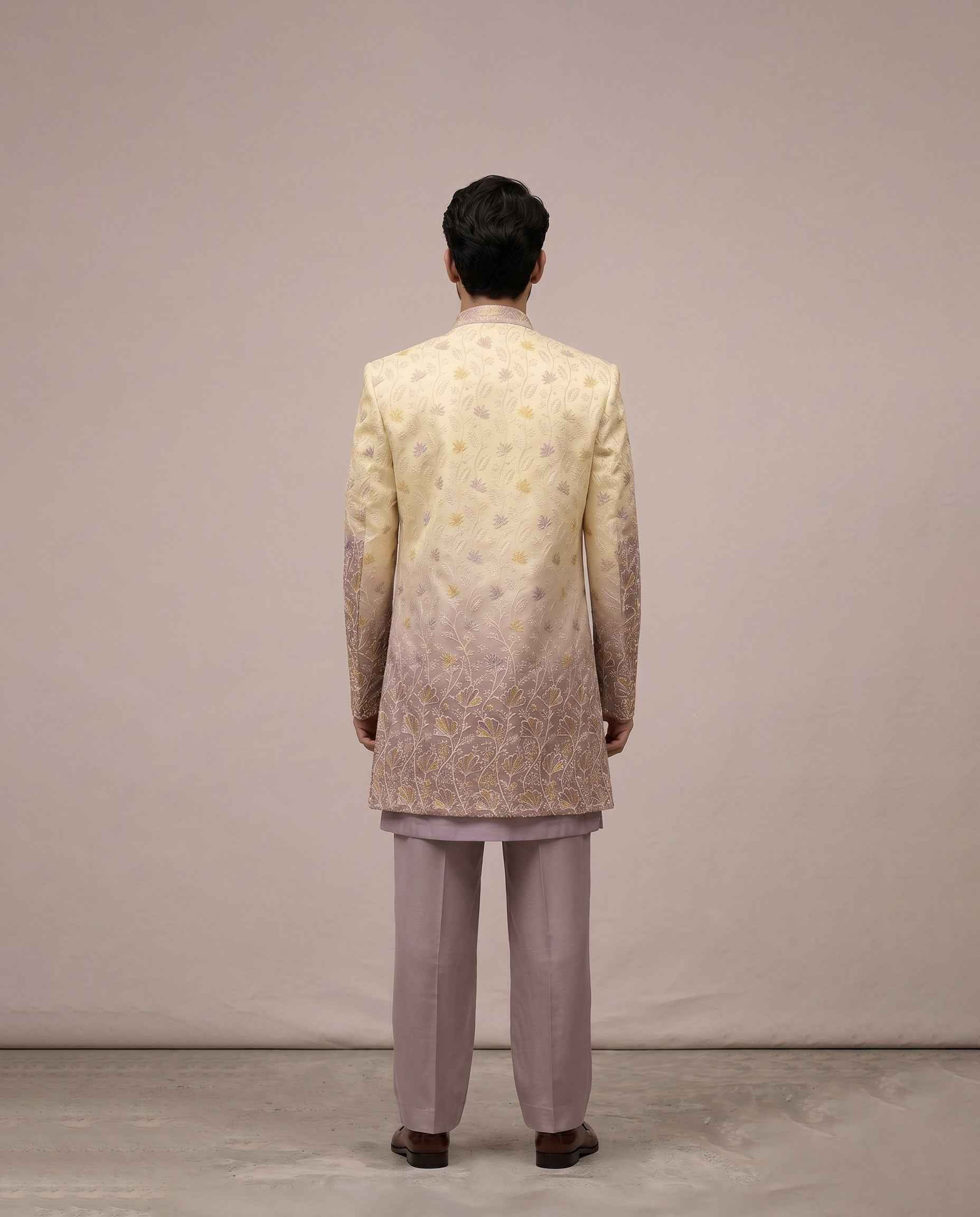 Lavender Silk Indo Western for Men with Amre Computer Embroidery Work