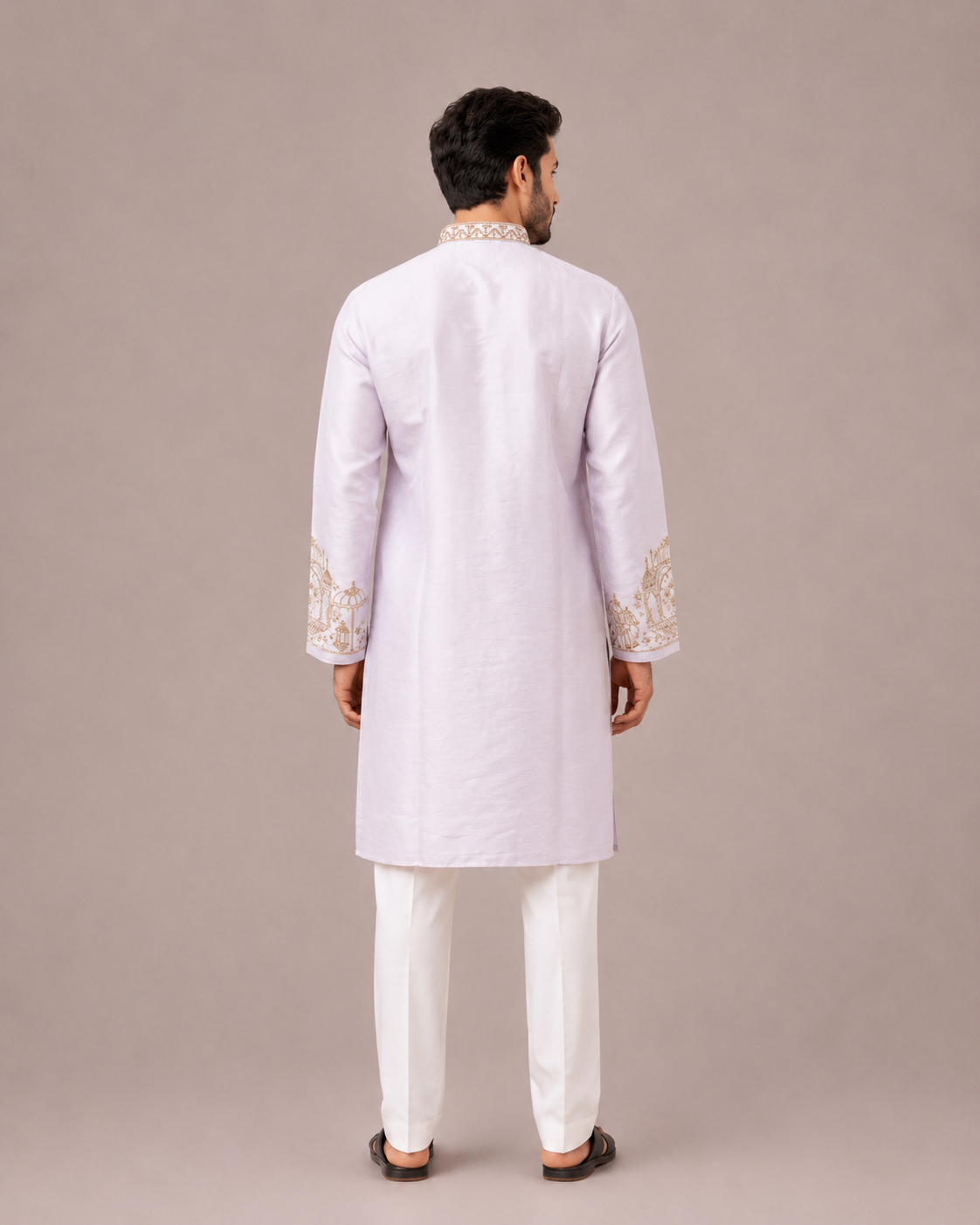 Lavender Silk Kurta Set with Machine and Hand Embroidery Work
