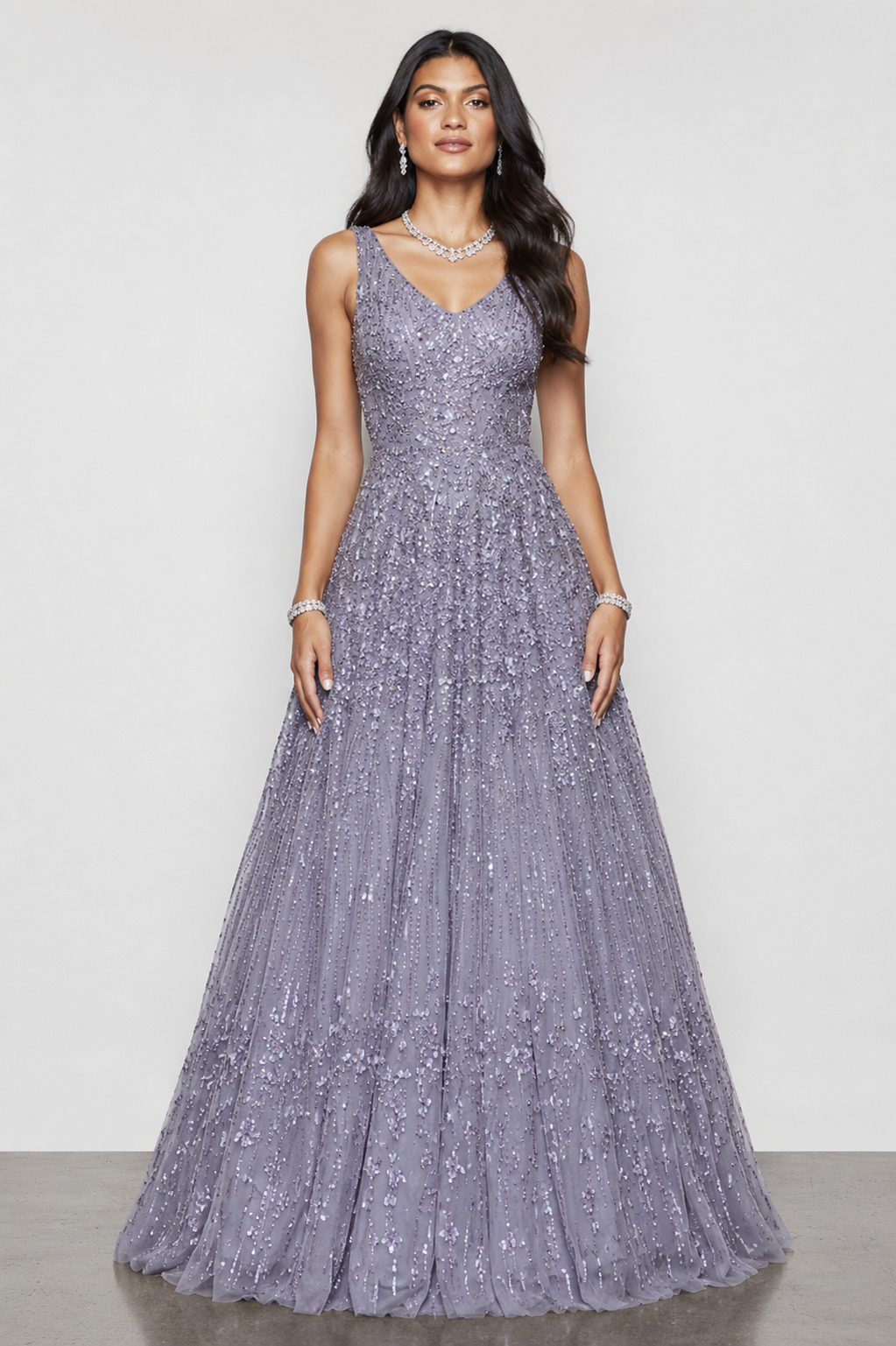 Lavender Soft Net Gown with Diamond Sequins and Kardana Work