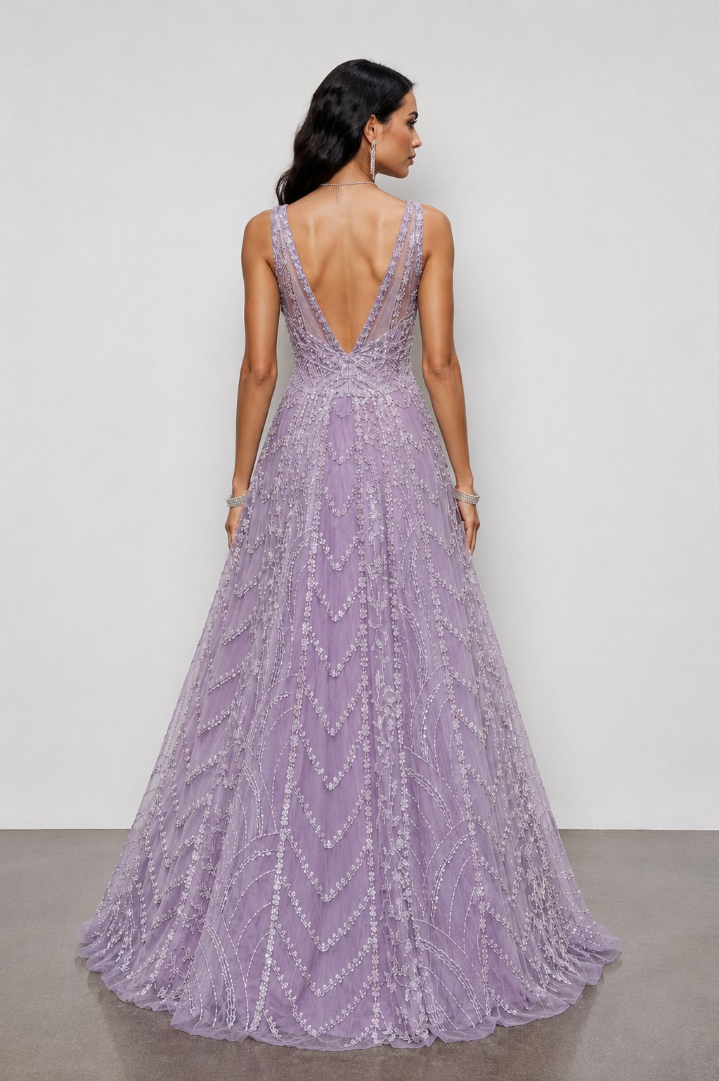Lavender Soft Net Gown with Kardana Sequins and Moti Work