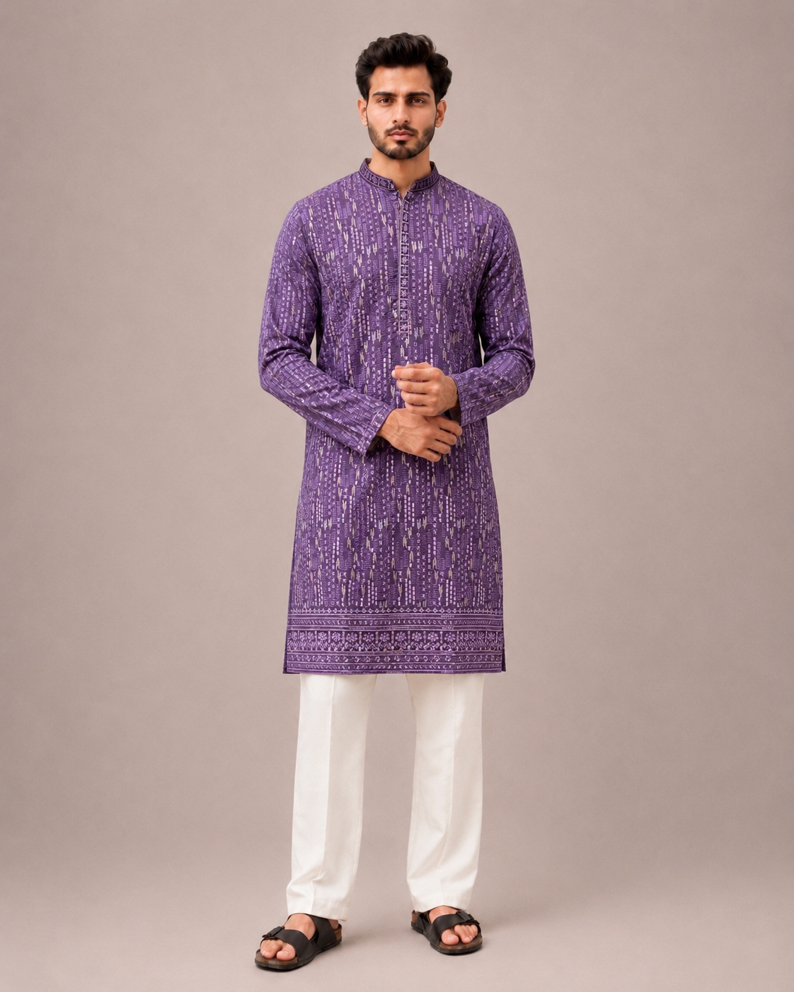 Lavender Zorzat Kurta Set with Computer Thread Work