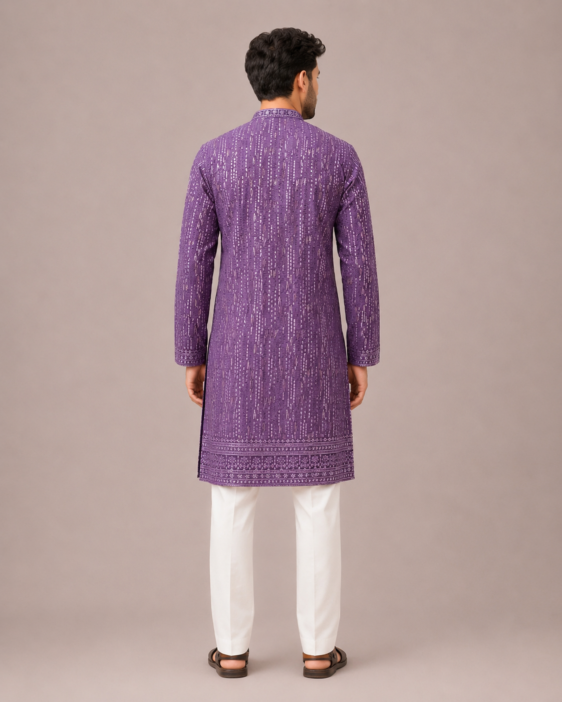 Lavender Zorzat Kurta Set with Computer Thread Work