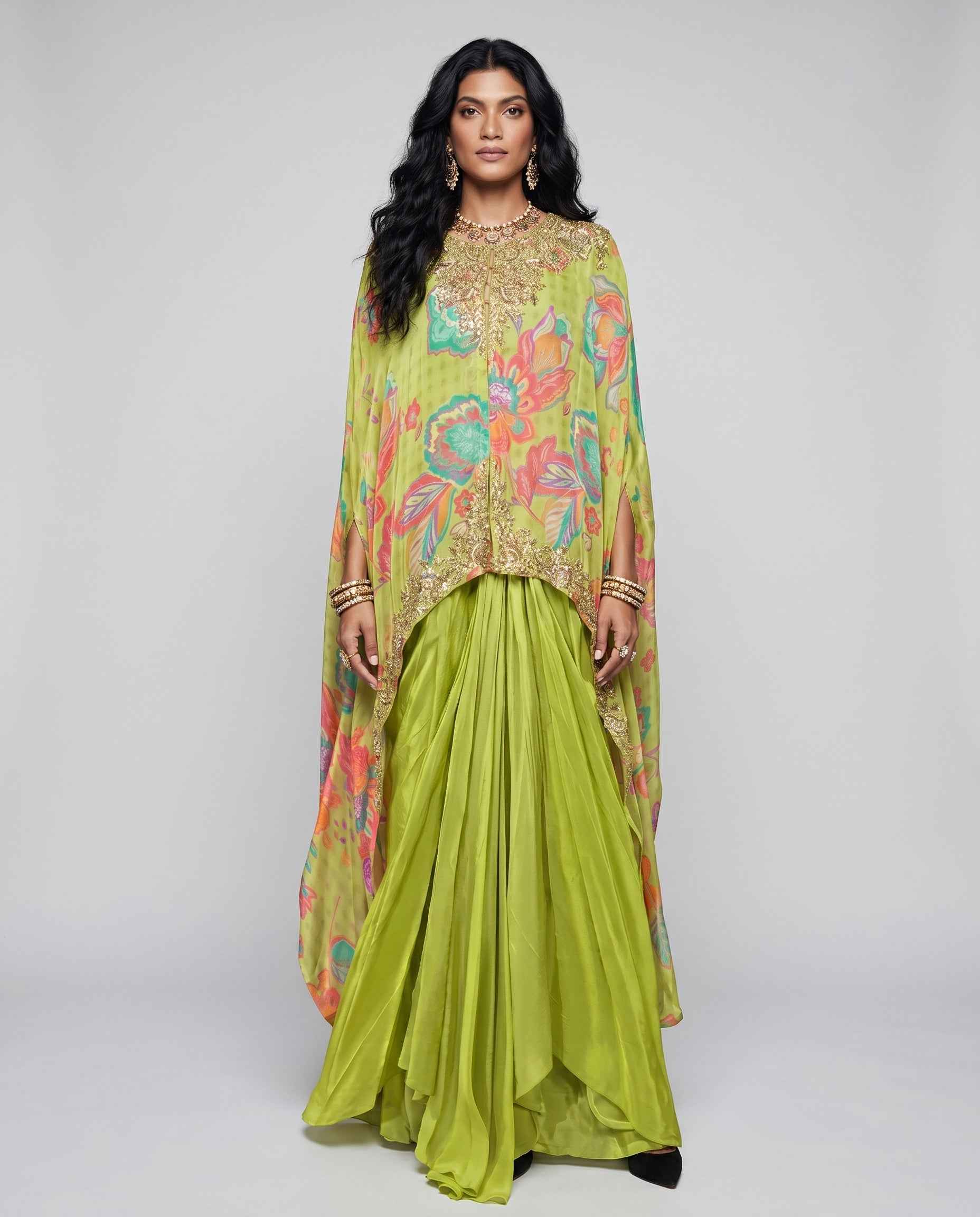 Lemon Soft Silk Indo Western Dress with Kardana and Pal Work