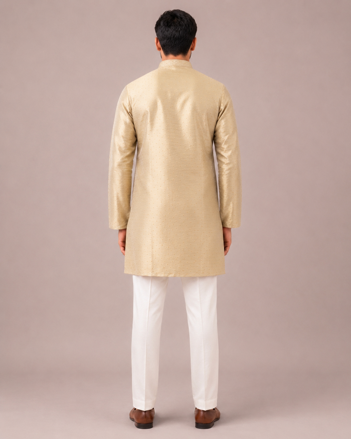Light Gold Tissue Silk Kurta Set with Bead and Resham Embroidery Work