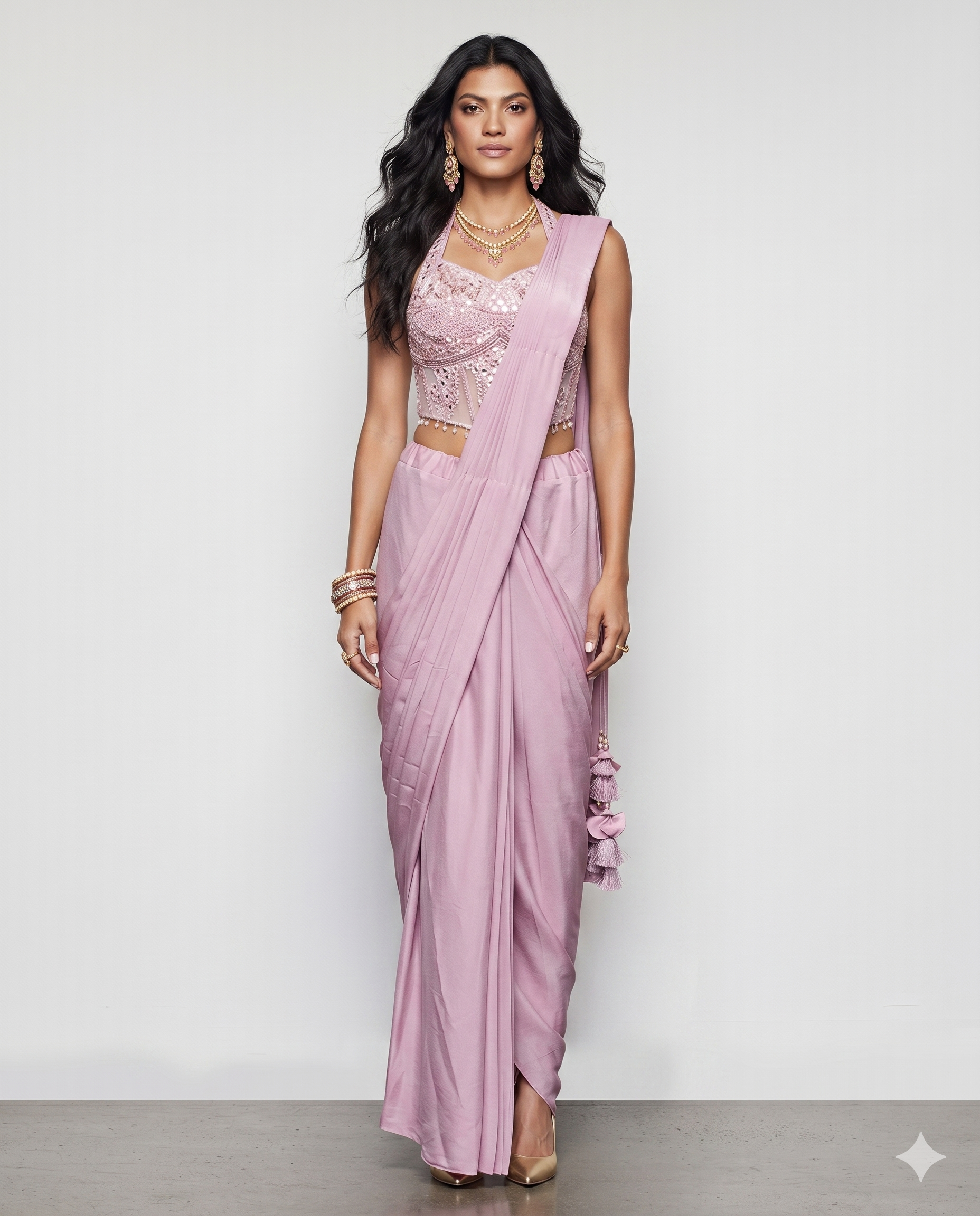 Light Pink important Silk Choli with Mirror Resham Pal and Moti Work
