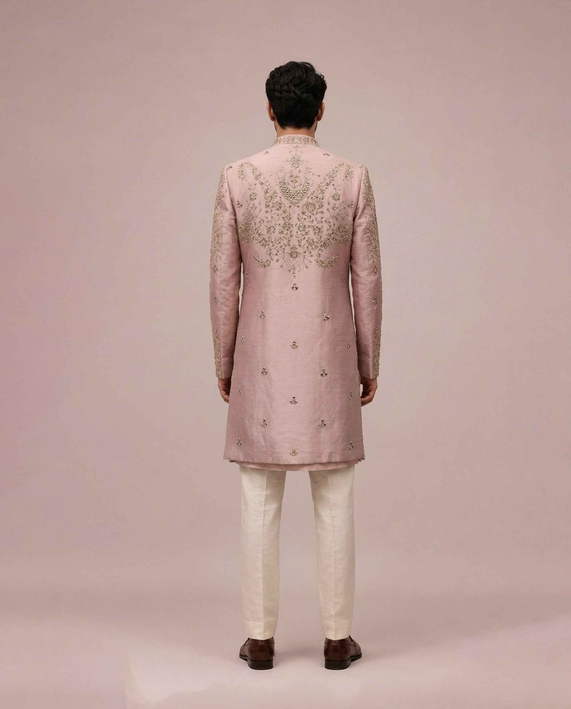 Lilac Raw Silk Indo Western with Hand Mirror and Embroidery Work